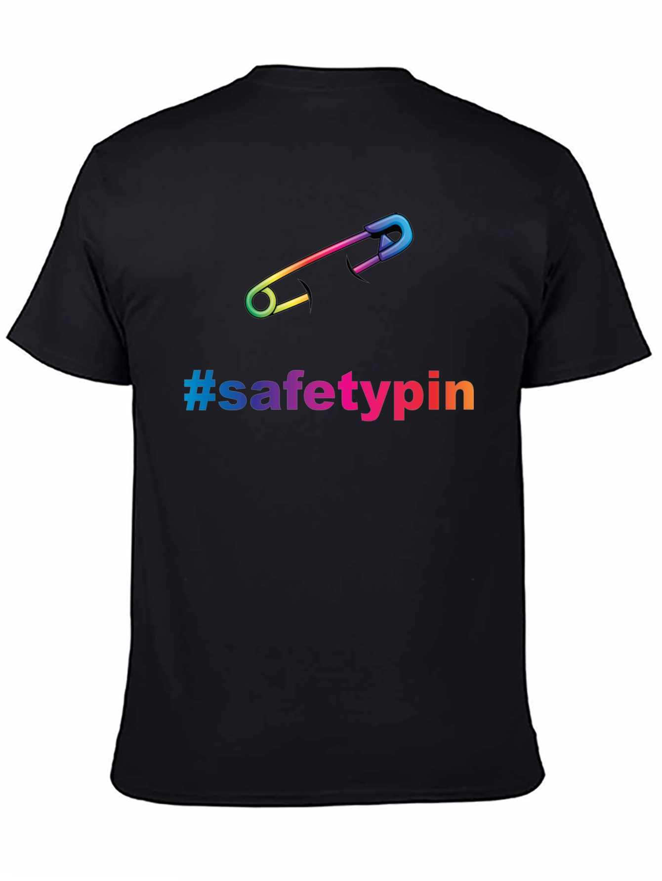 Black Safety Pin Pride T-Shirt - Rainbow Graphic Tee view 4