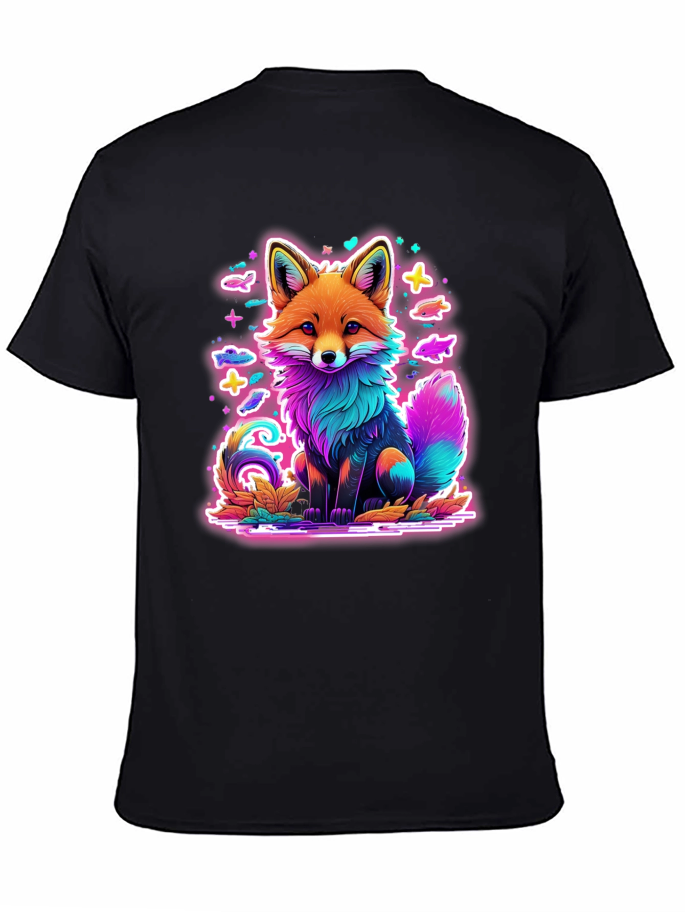 Black Neon Fox Graphic Tee - Unique Colorful Design view 4