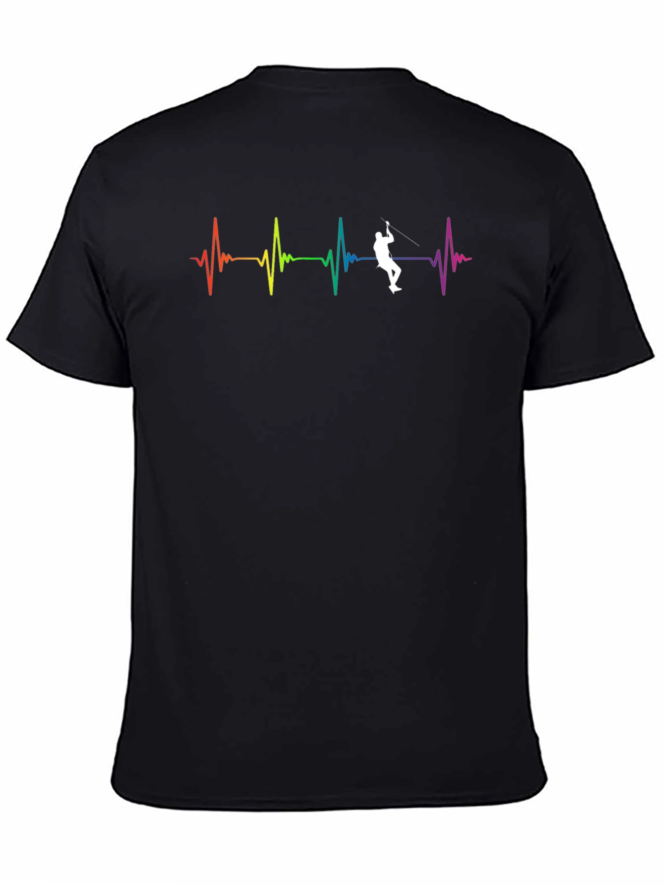 Black Rainbow Heartbeat Rock Climbing T-Shirt view 4