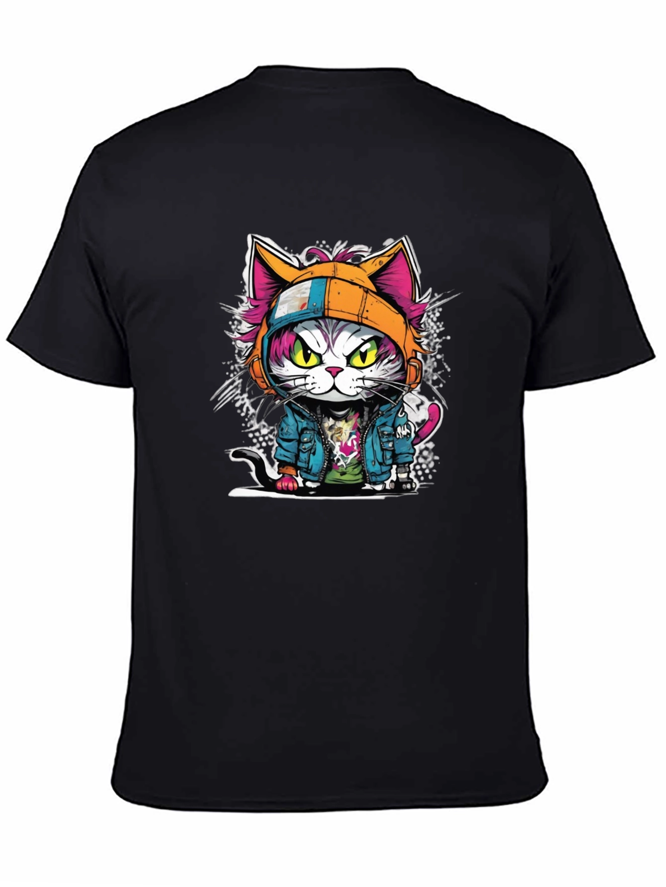Black Cool Cat Graphic Tee - Urban Style view 4
