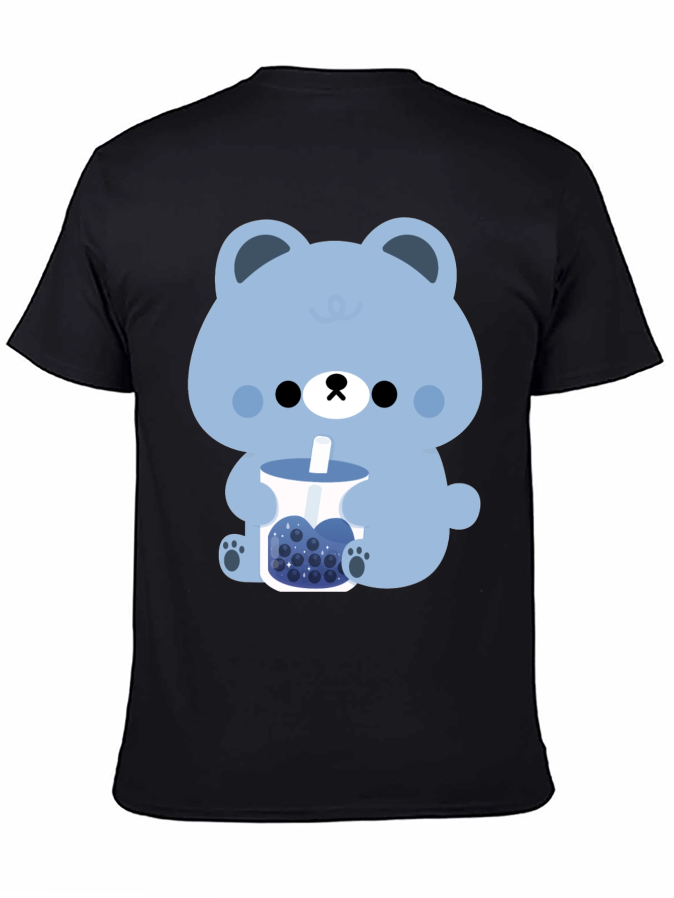 Black Cute Bear Boba Tea Graphic T-Shirt view 4