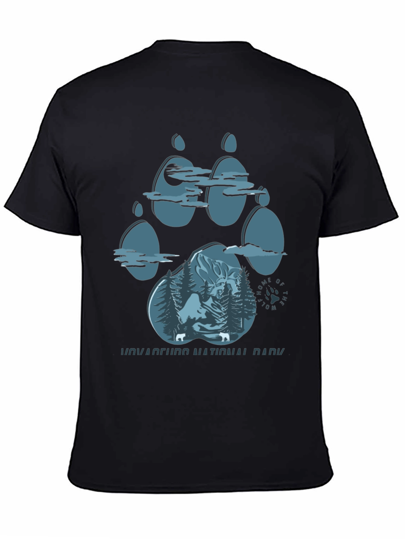 Black Wolf Paw Print National Park T-Shirt view 4