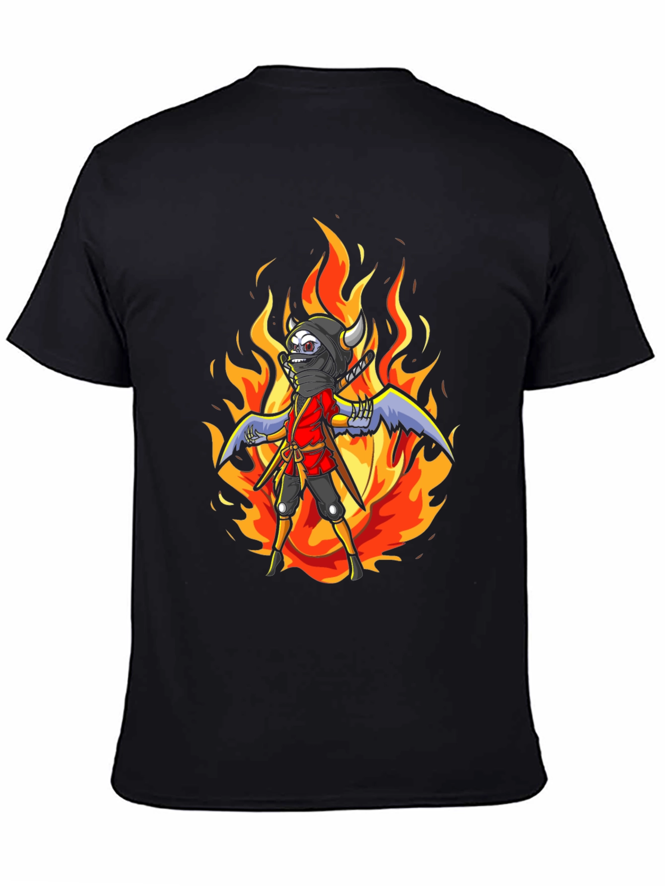 Black Fiery Ninja Graphic Tee - Black Cotton T-Shirt view 4