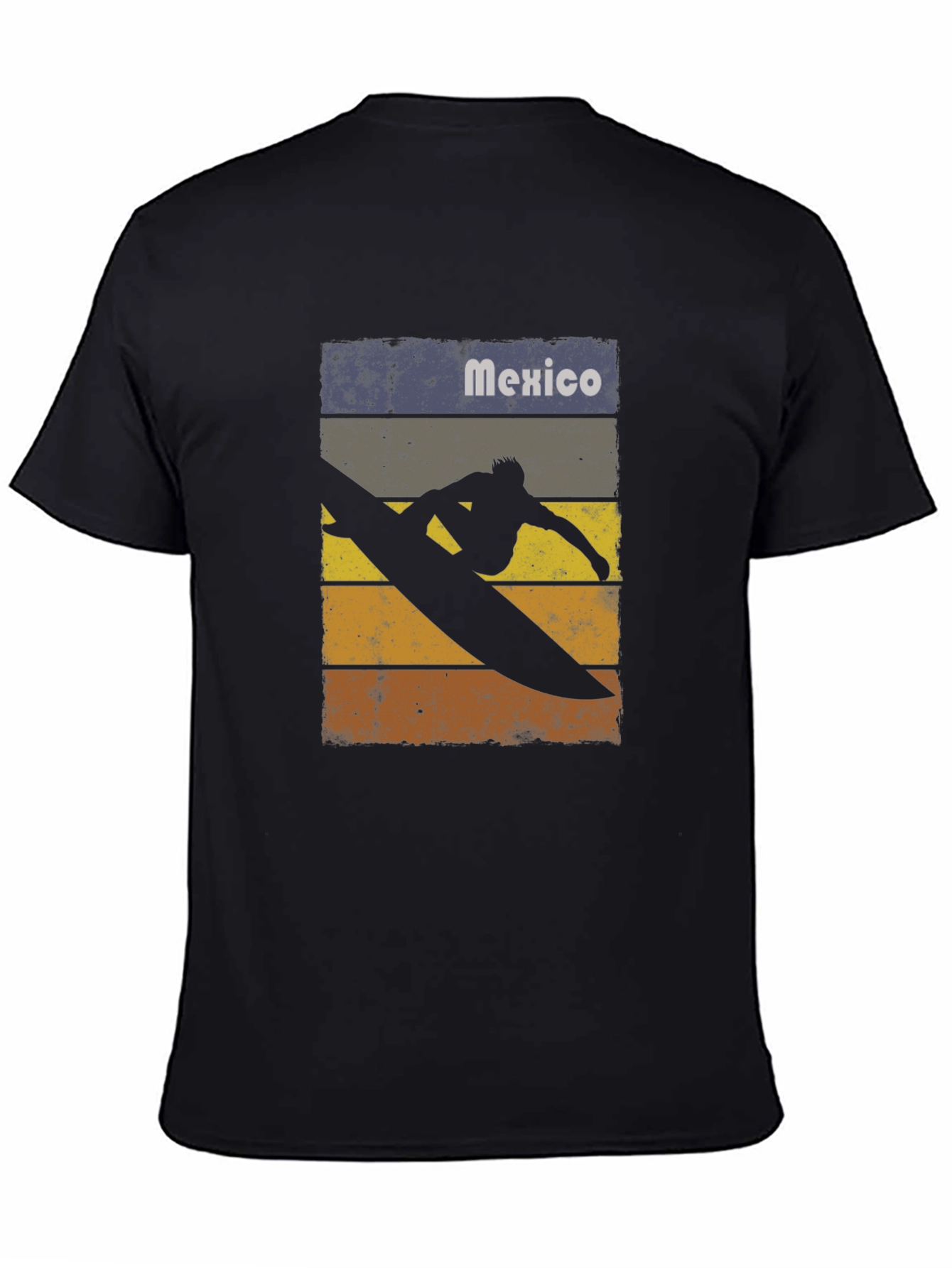 Black Mexico Surfing T-Shirt - Retro Style Black Tee view 4