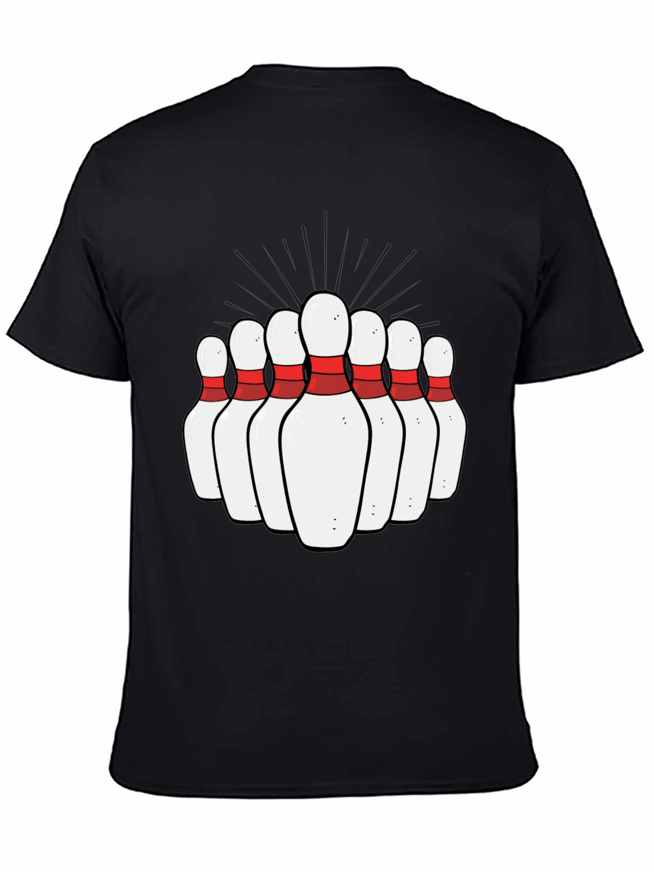 Black Bowling Pins Graphic Tee - Strike Design T-Shirt view 4