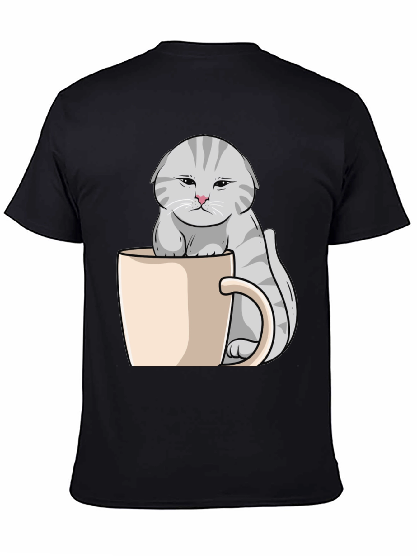 Black Grumpy Cat Mug T-Shirt - Novelty Kitten Tee view 4