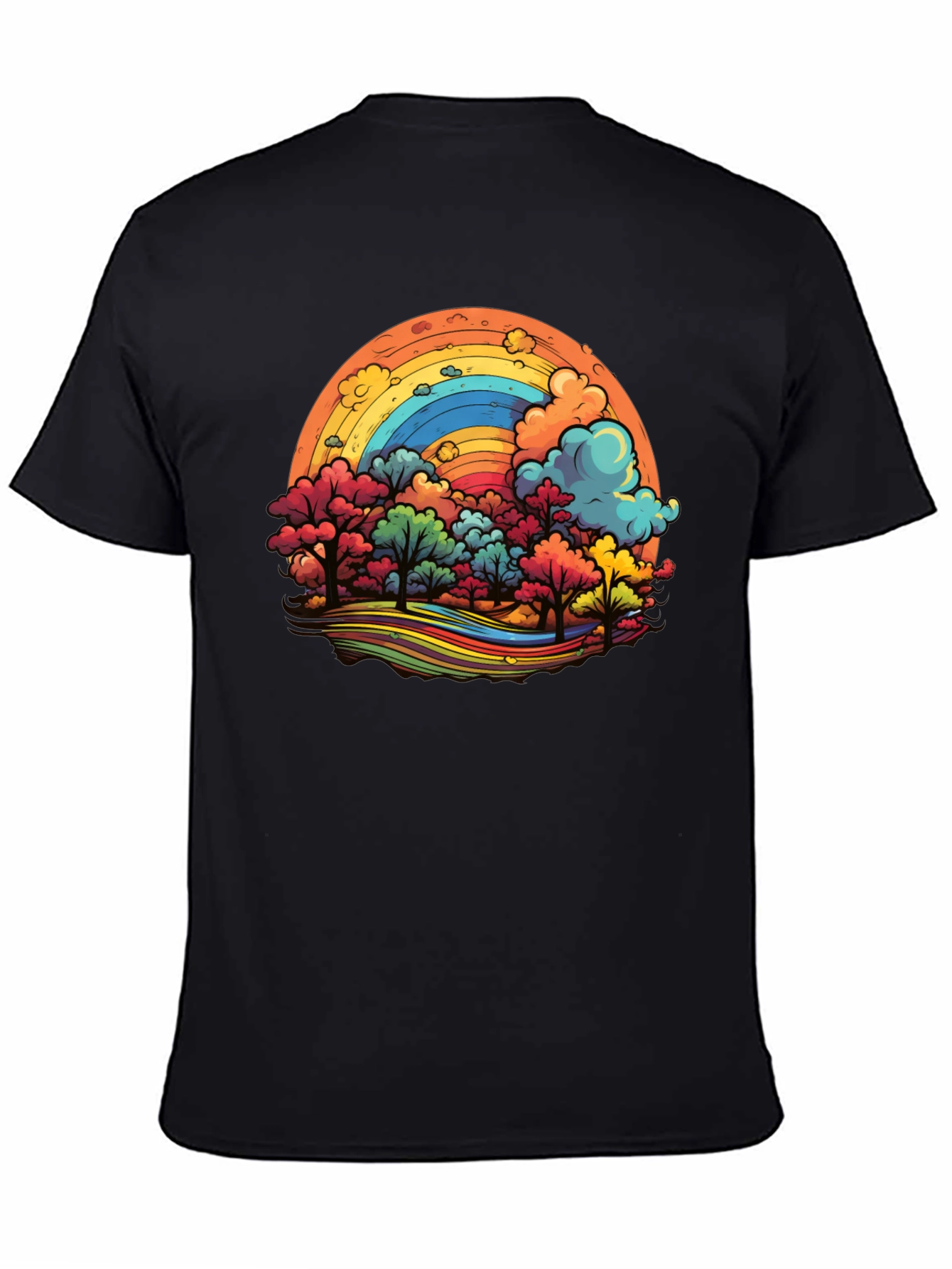 Black Rainbow Trees Graphic Black T-Shirt view 4