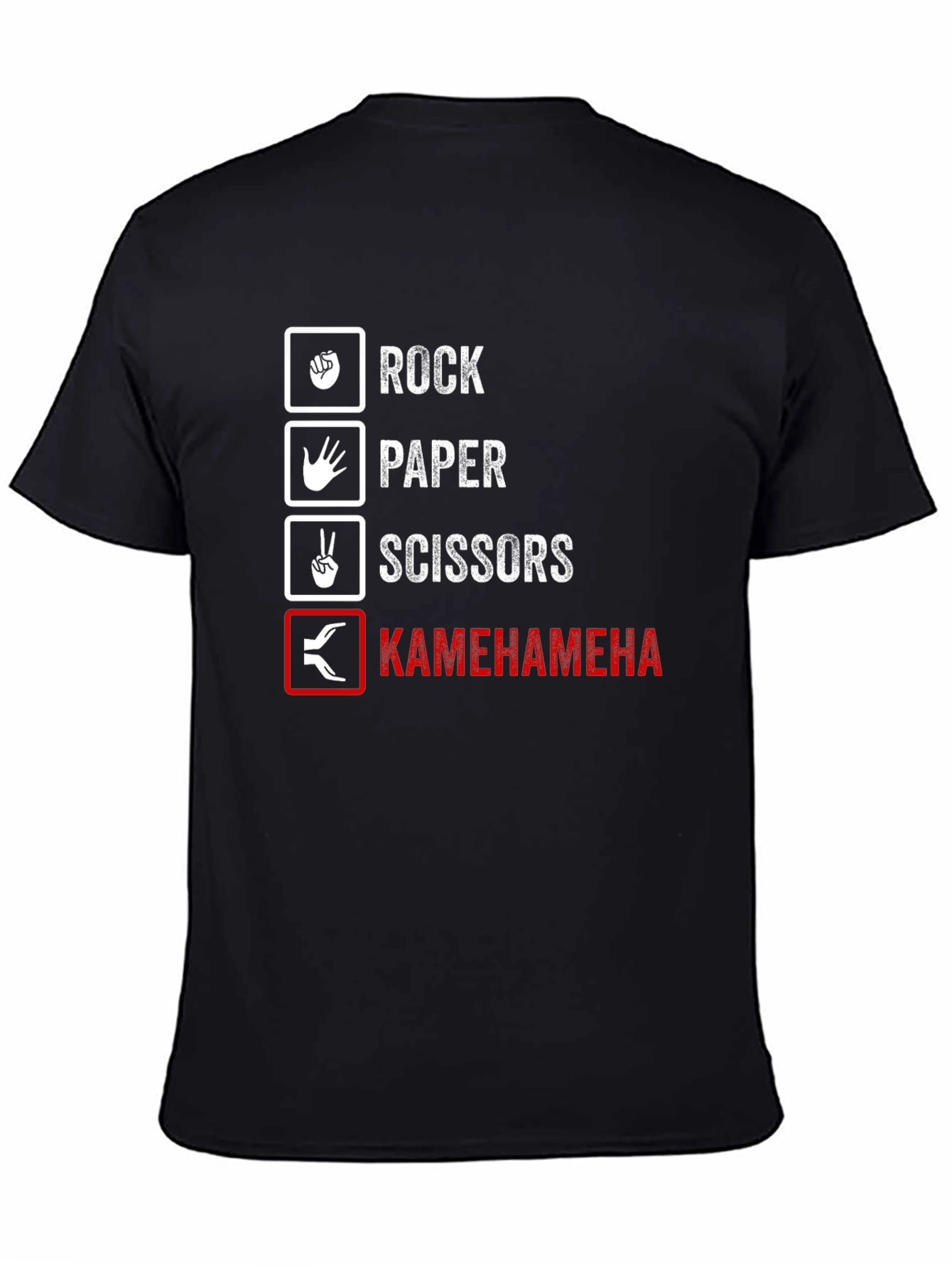 Black Rock Paper Scissors Kamehameha Funny T-Shirt view 4