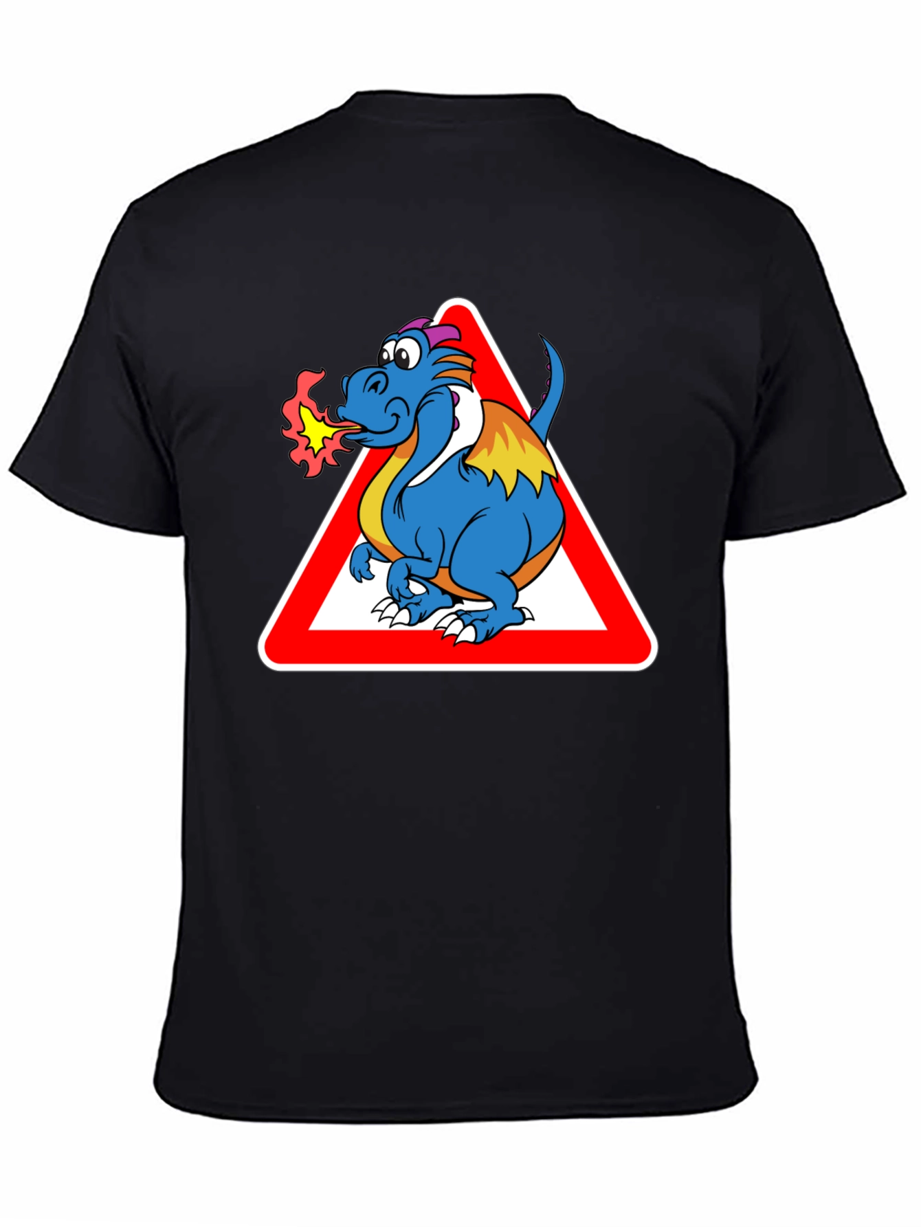 Black Funny Dragon Warning T-Shirt - Black Cotton Tee view 4