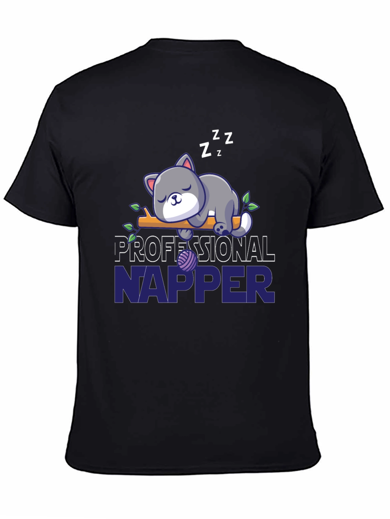 Black Professional Napper Cat T-Shirt view 4