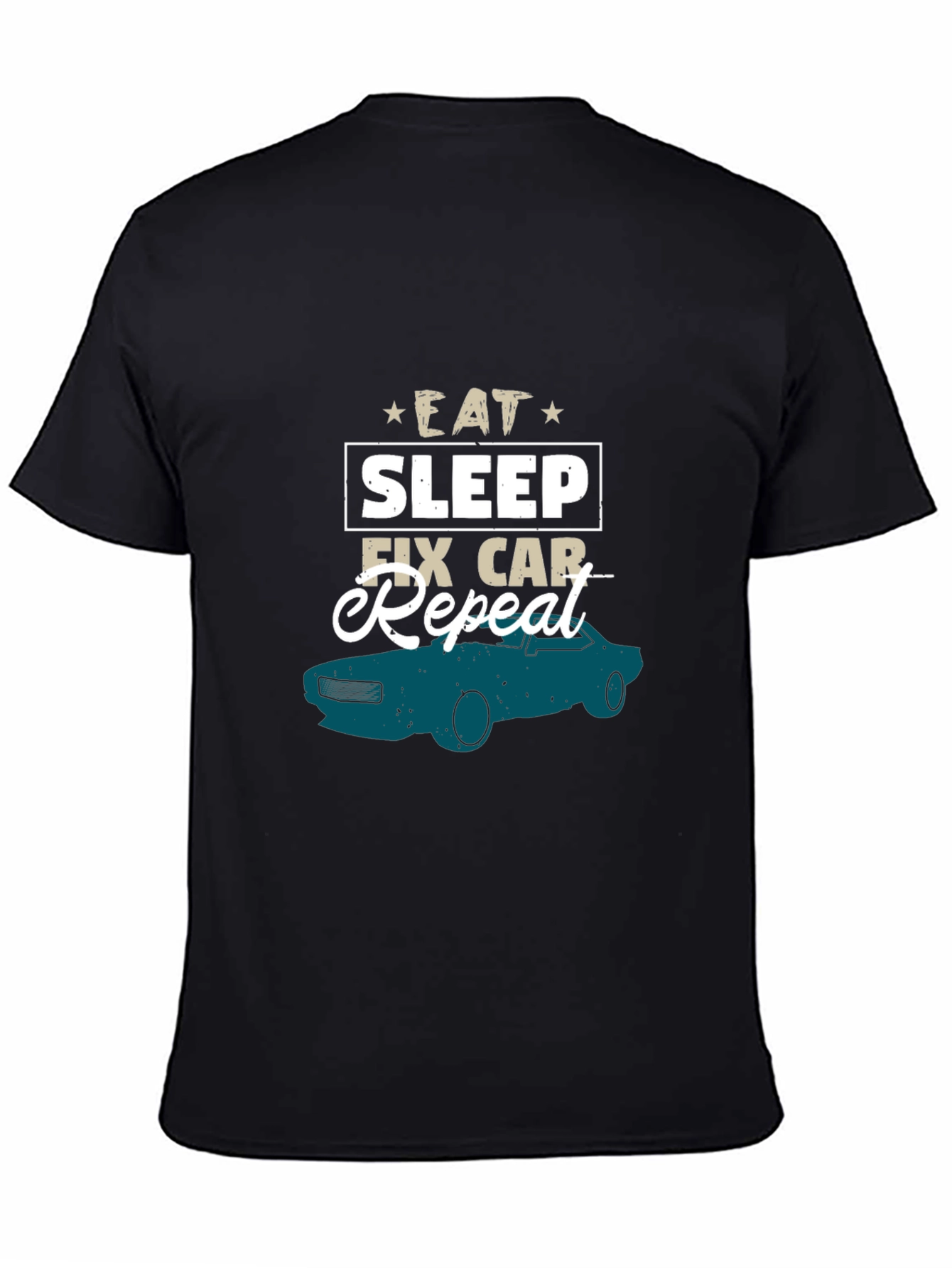 Black Eat Sleep Fix Car Repeat T-Shirt view 4