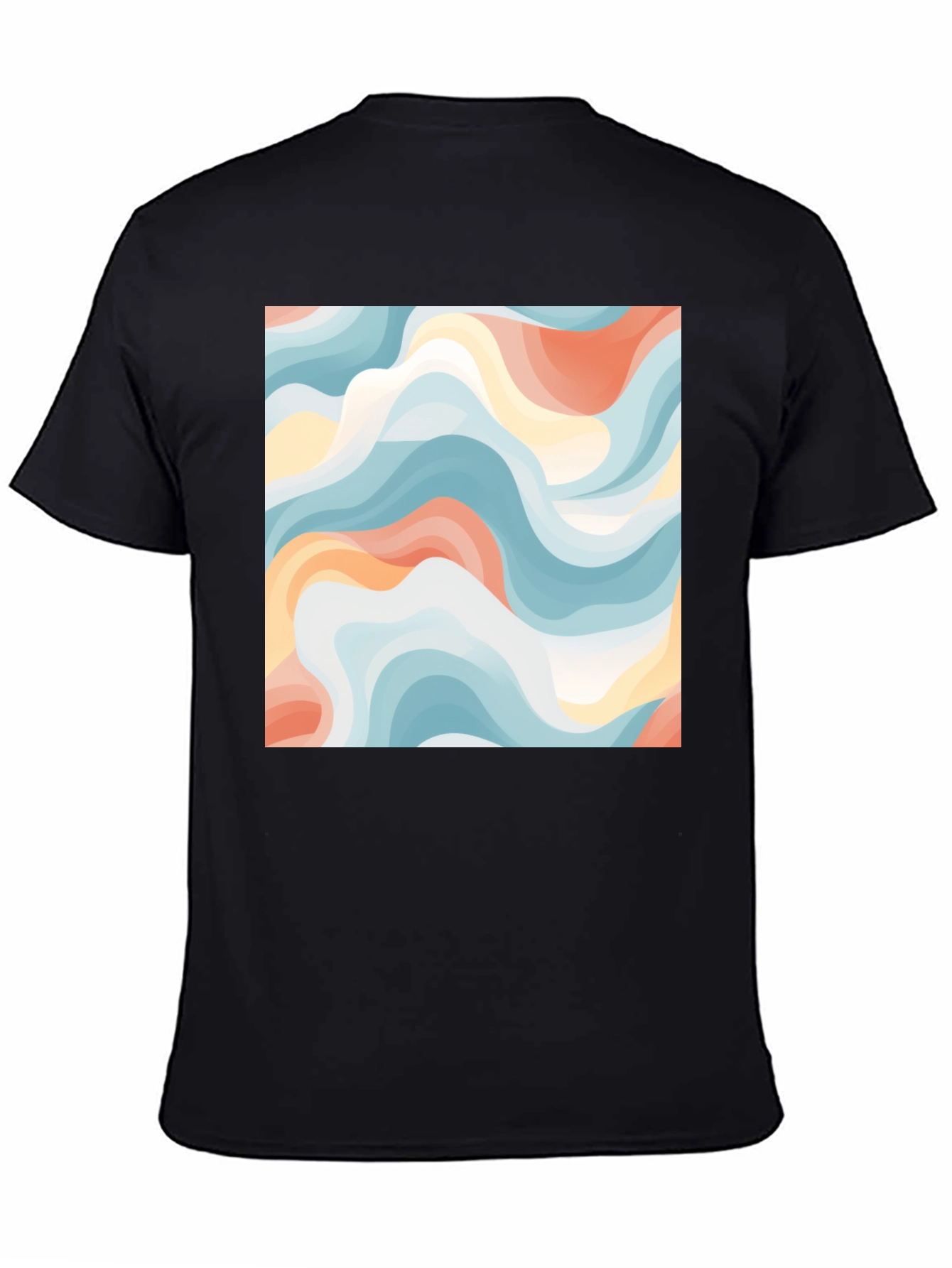 Black Abstract Wave Print Tee - Modern Art Shirt view 4