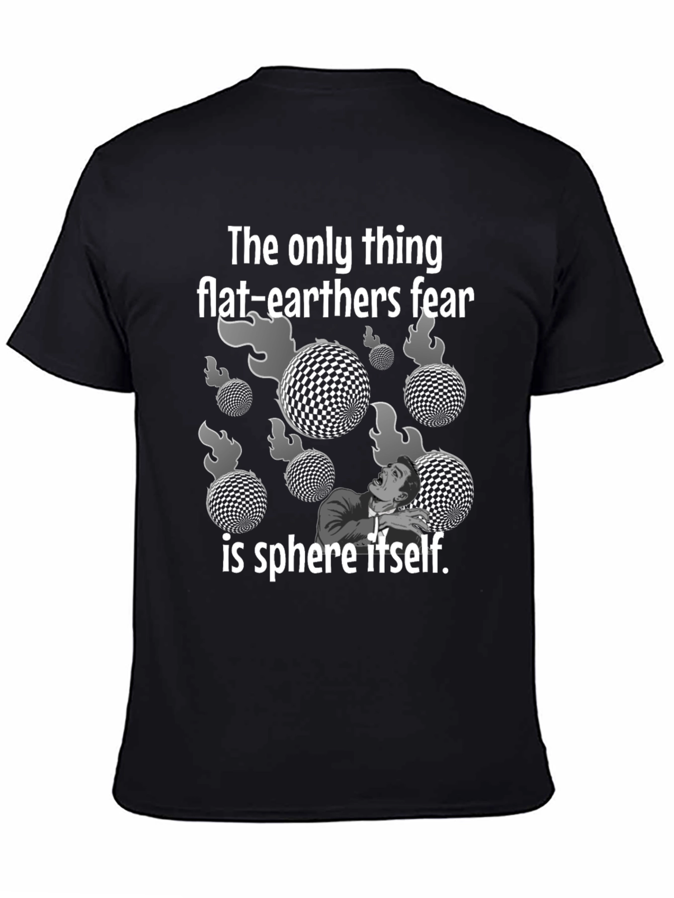 Black Flat Earther Fear Sphere Graphic Tee view 4