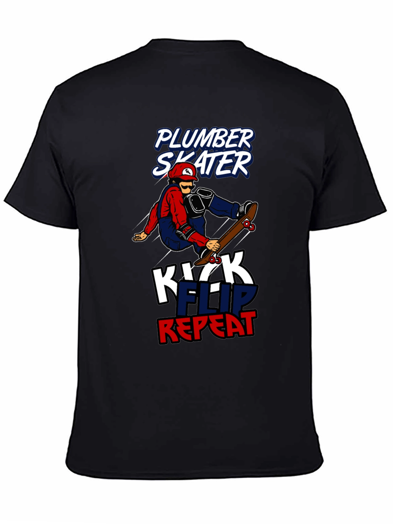 Black Plumber Skater T-Shirt - Kickflip Repeat Graphic Tee view 4