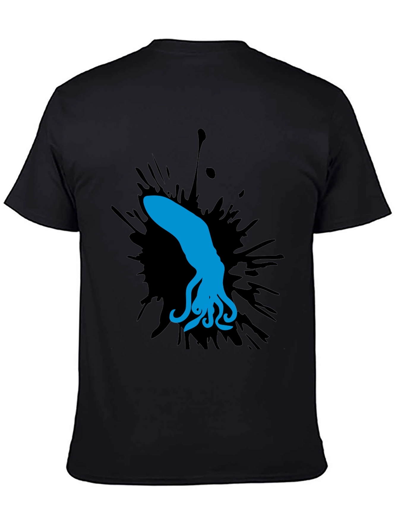Black Blue Squid Graphic Tee - Black Cotton Shirt view 4