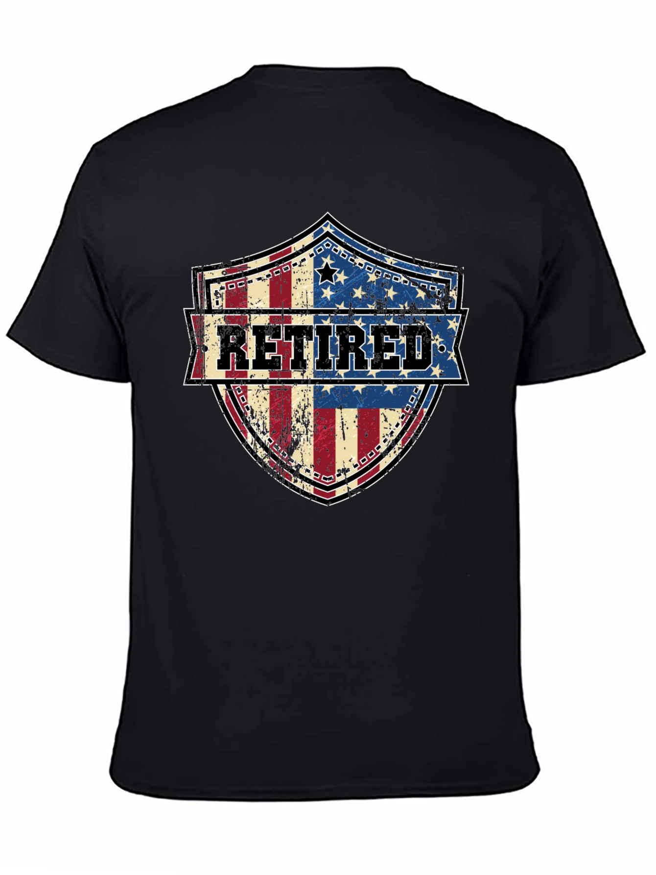 Black Retired American Flag Shield T-Shirt view 4