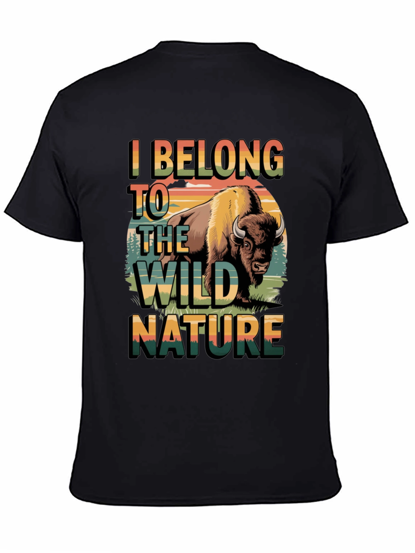 Black Wild Nature Bison Graphic Tee - Men's Black T-Shirt view 4