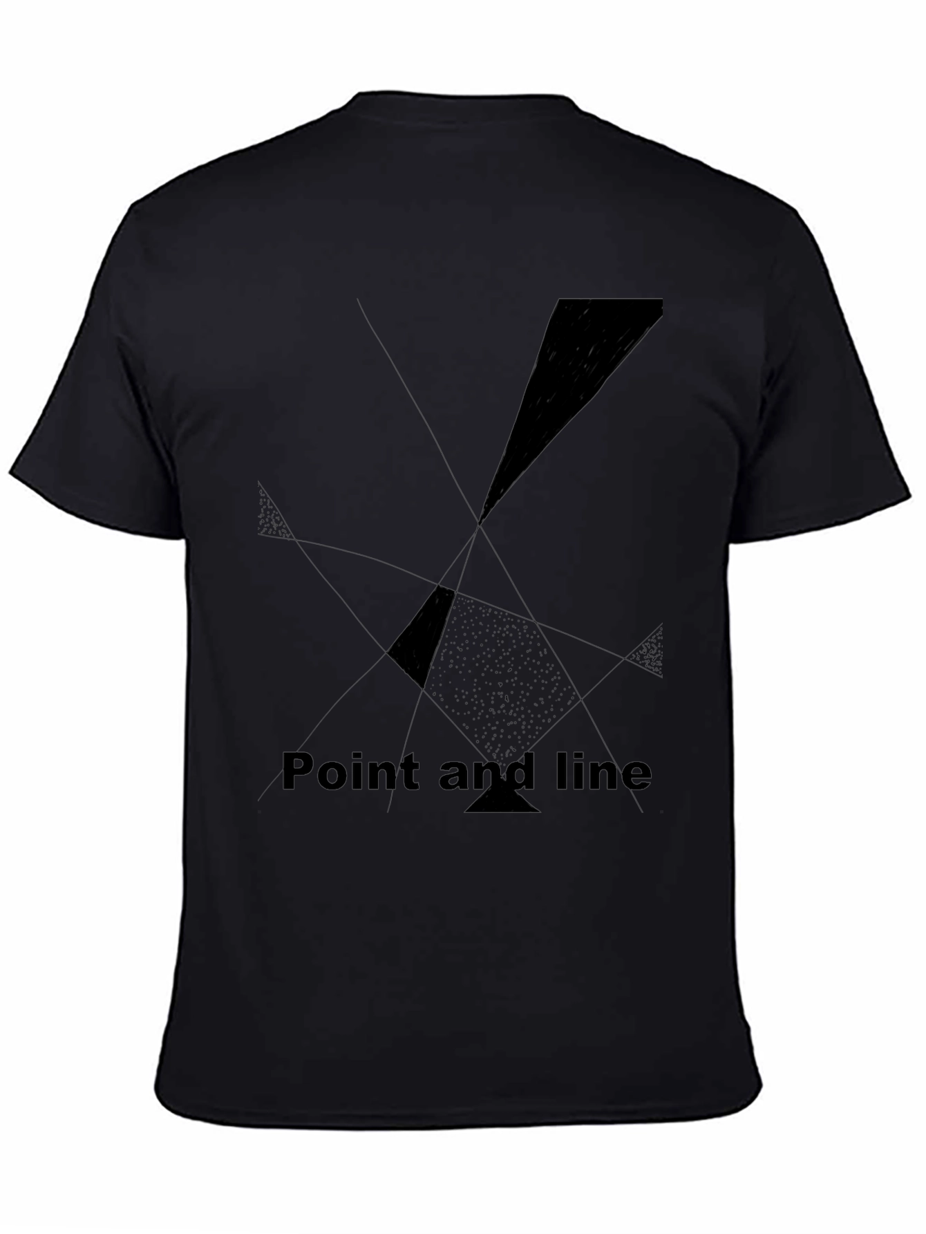 Black Abstract Geometric Black Tee - Point and Line Design view 4