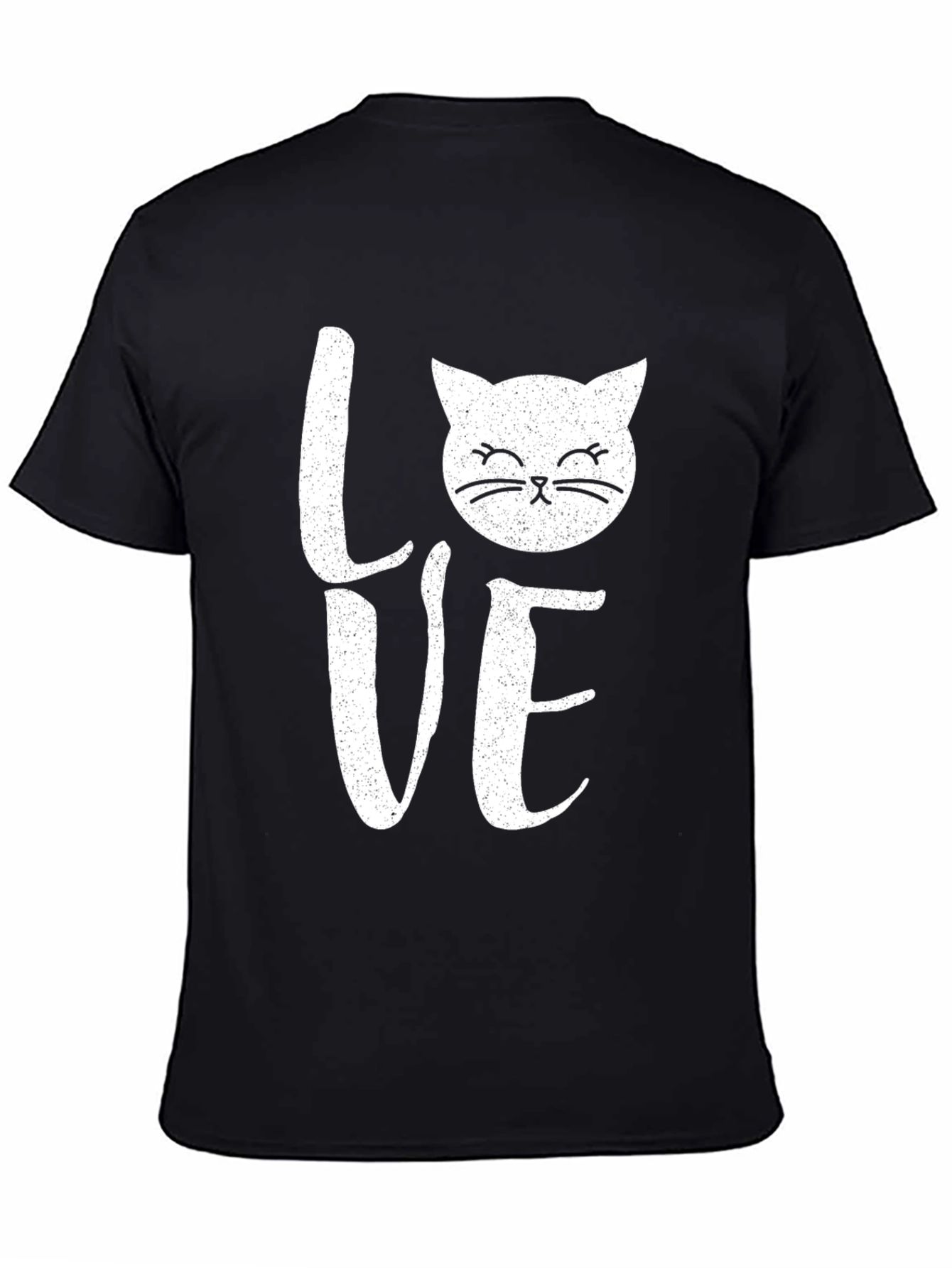 Black Love Cat Graphic Print Men's Black T-Shirt view 4