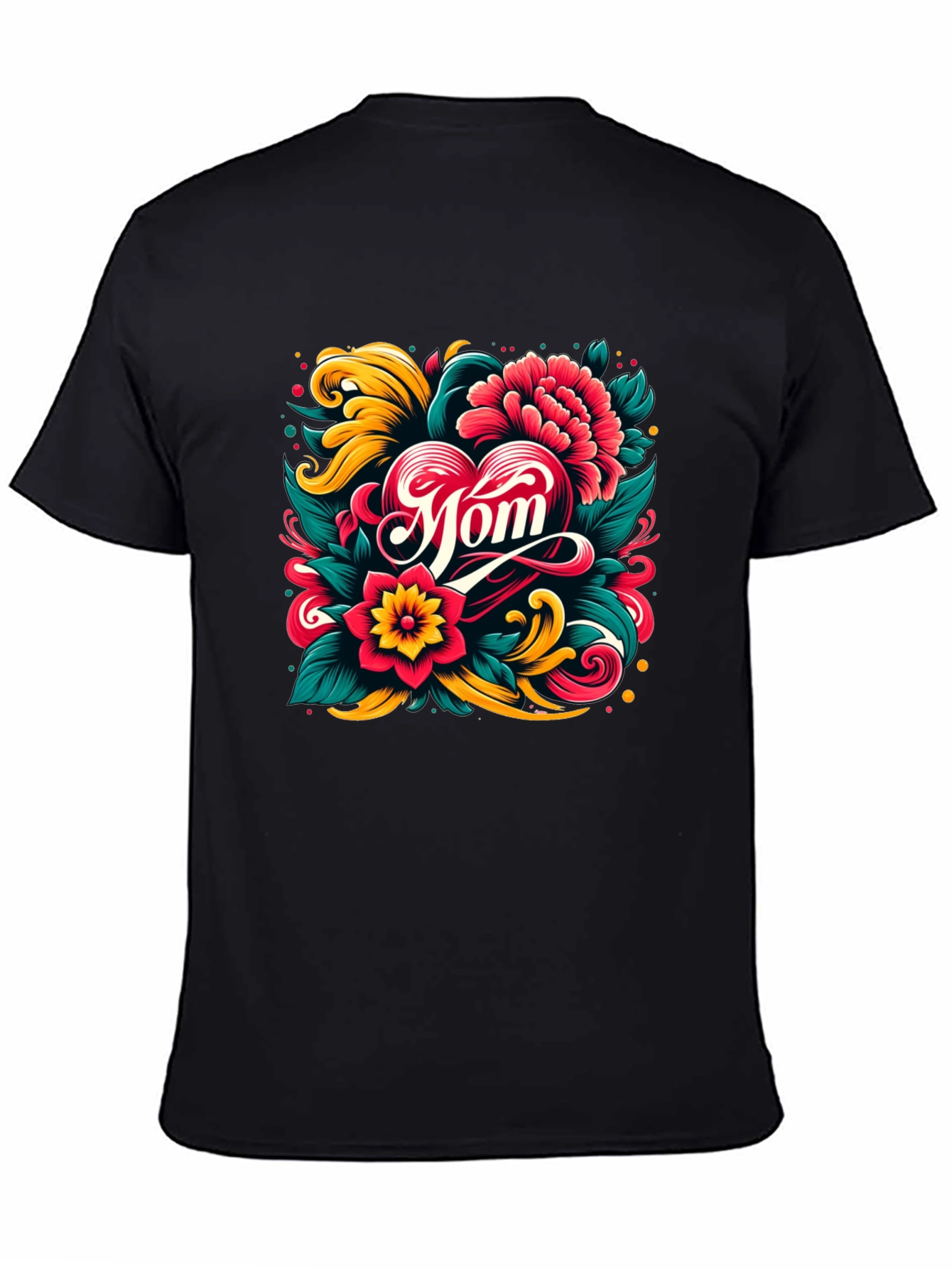 Black Mom Floral Heart Graphic Black T-Shirt view 4