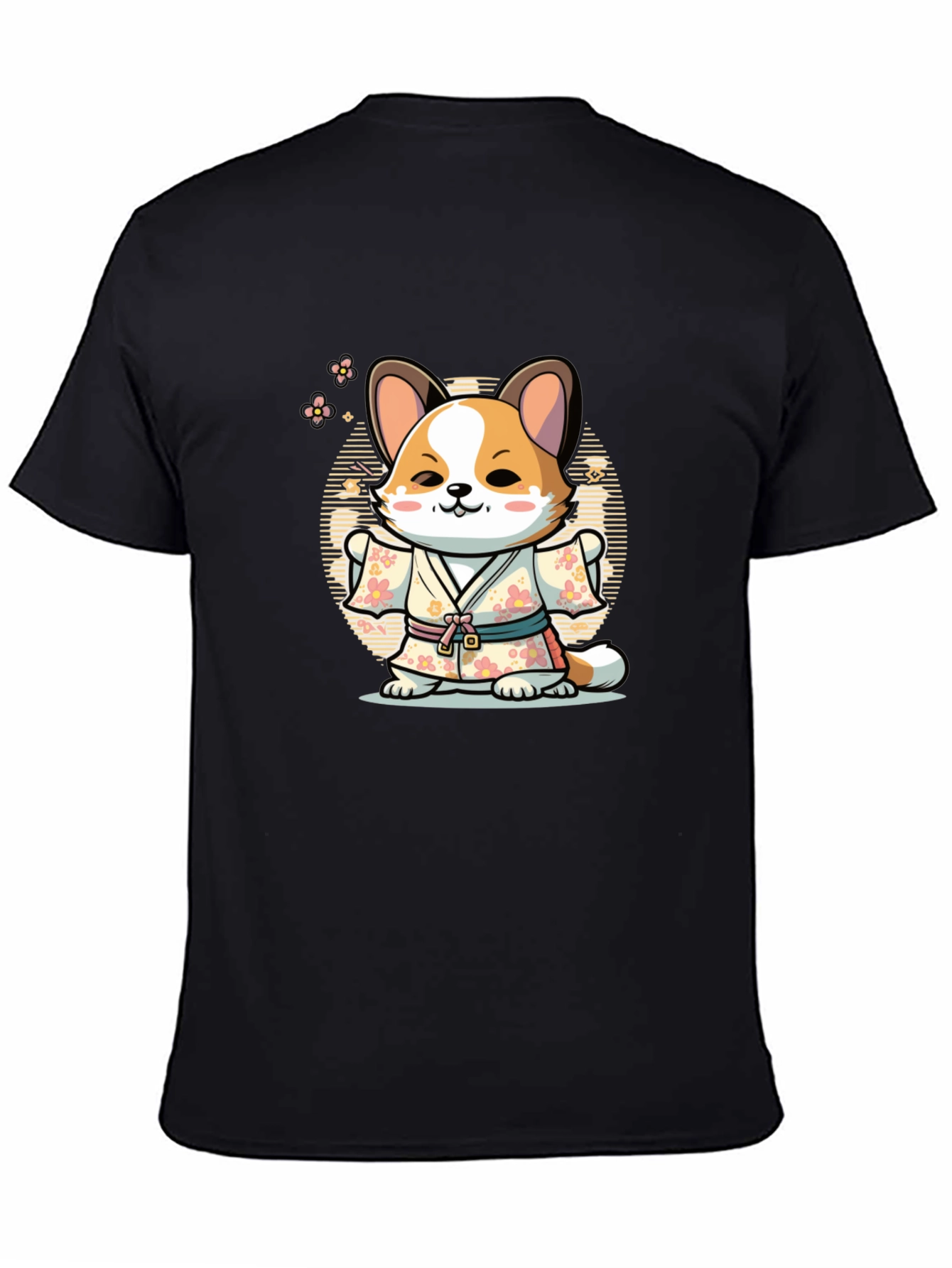 Black Cute Corgi in Kimono T-Shirt view 4