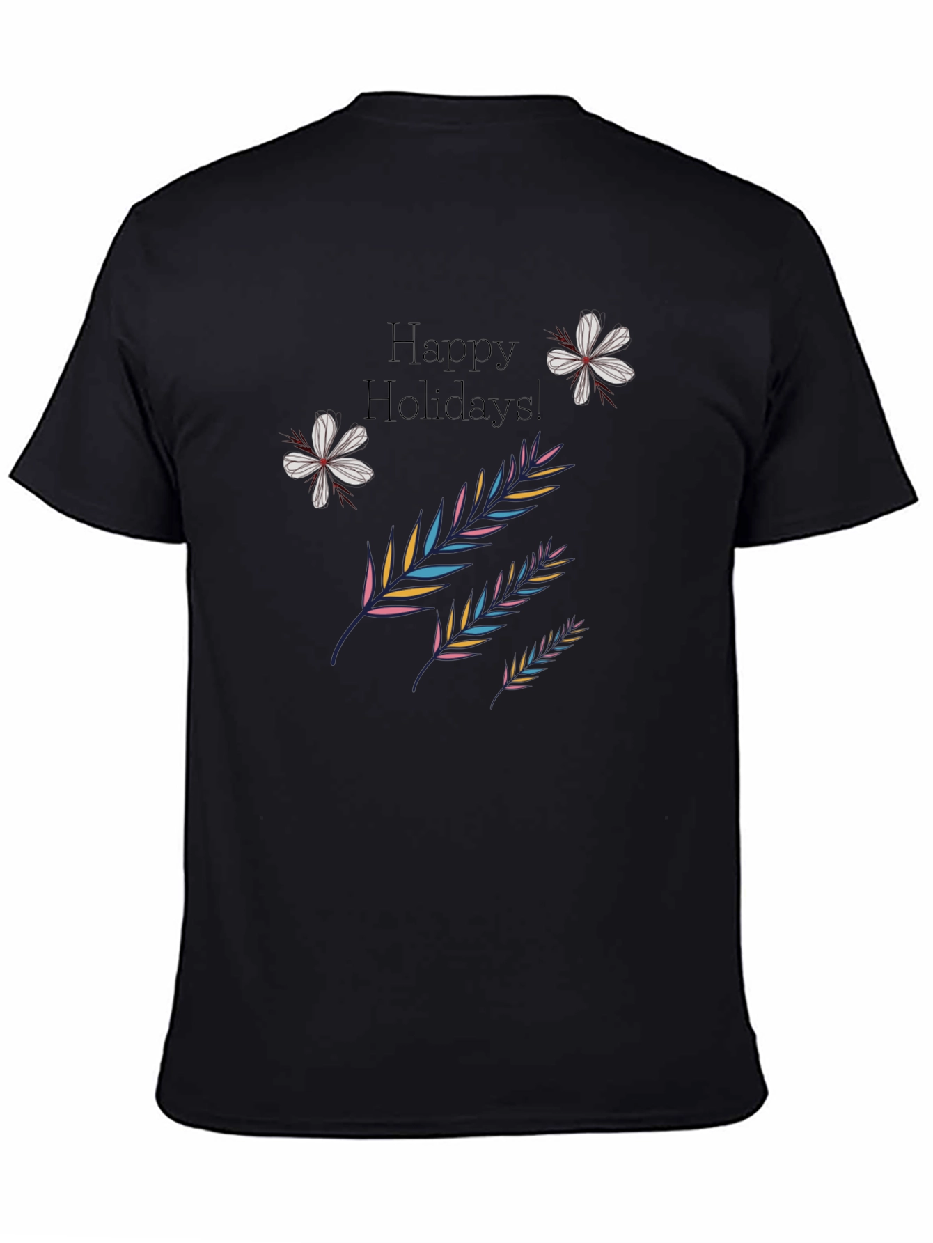 Black Festive Holiday Print Black T-Shirt view 4