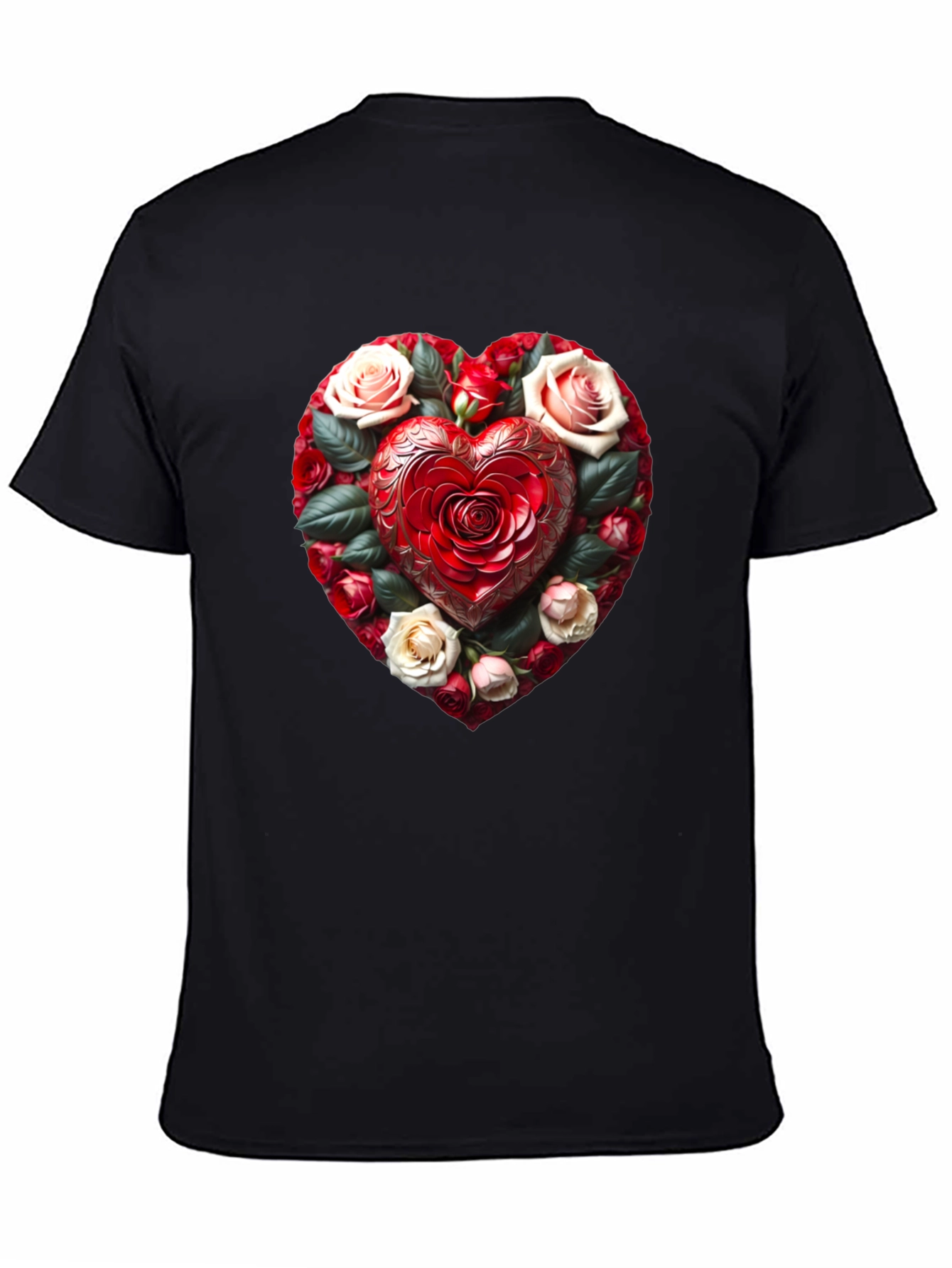 Black Romantic Rose Heart Graphic Black T-Shirt view 4