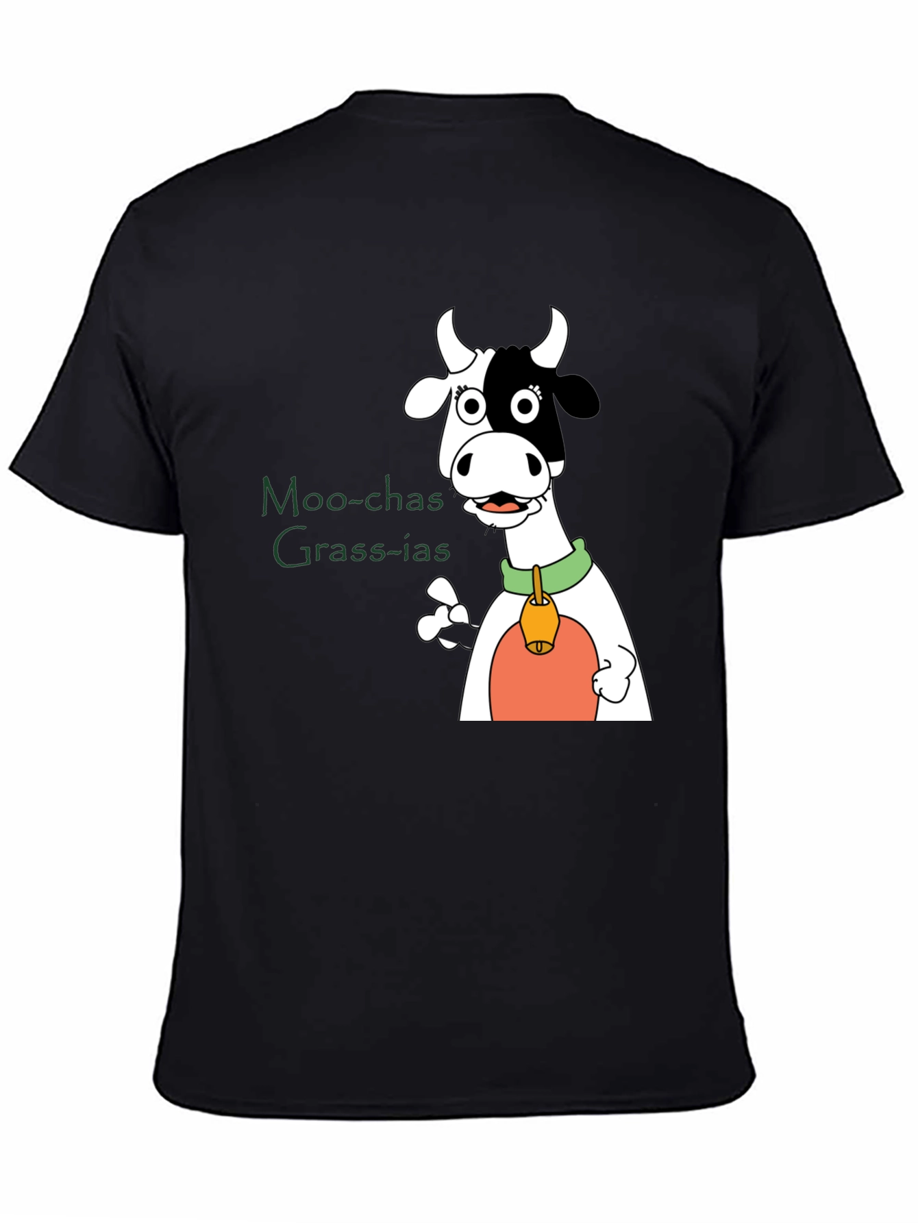 Black Moo-chas Grass-ias Cow Graphic Black T-Shirt view 4
