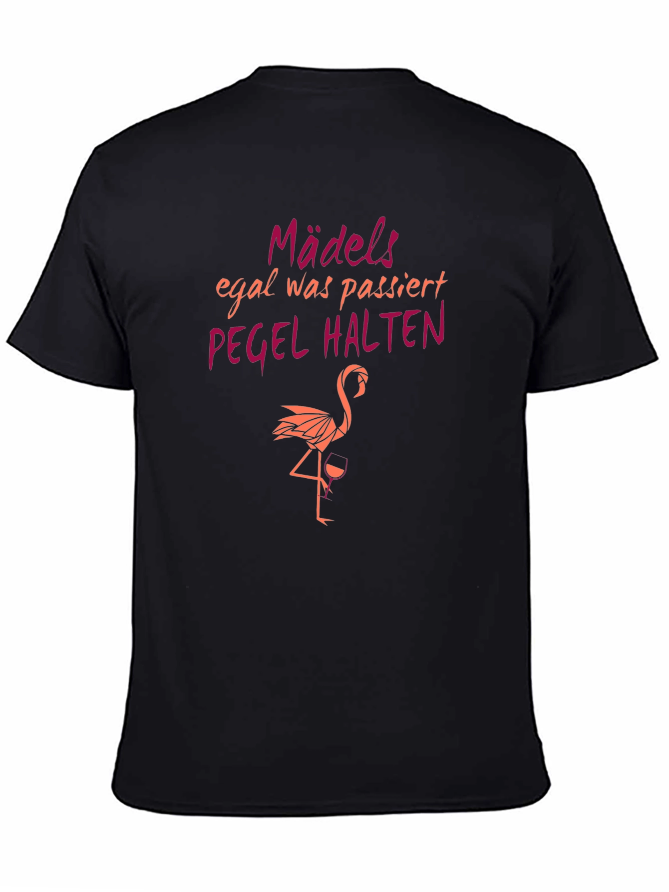 Black Funny "Mädels Pegel Halten" Flamingo Graphic T-Shirt view 4