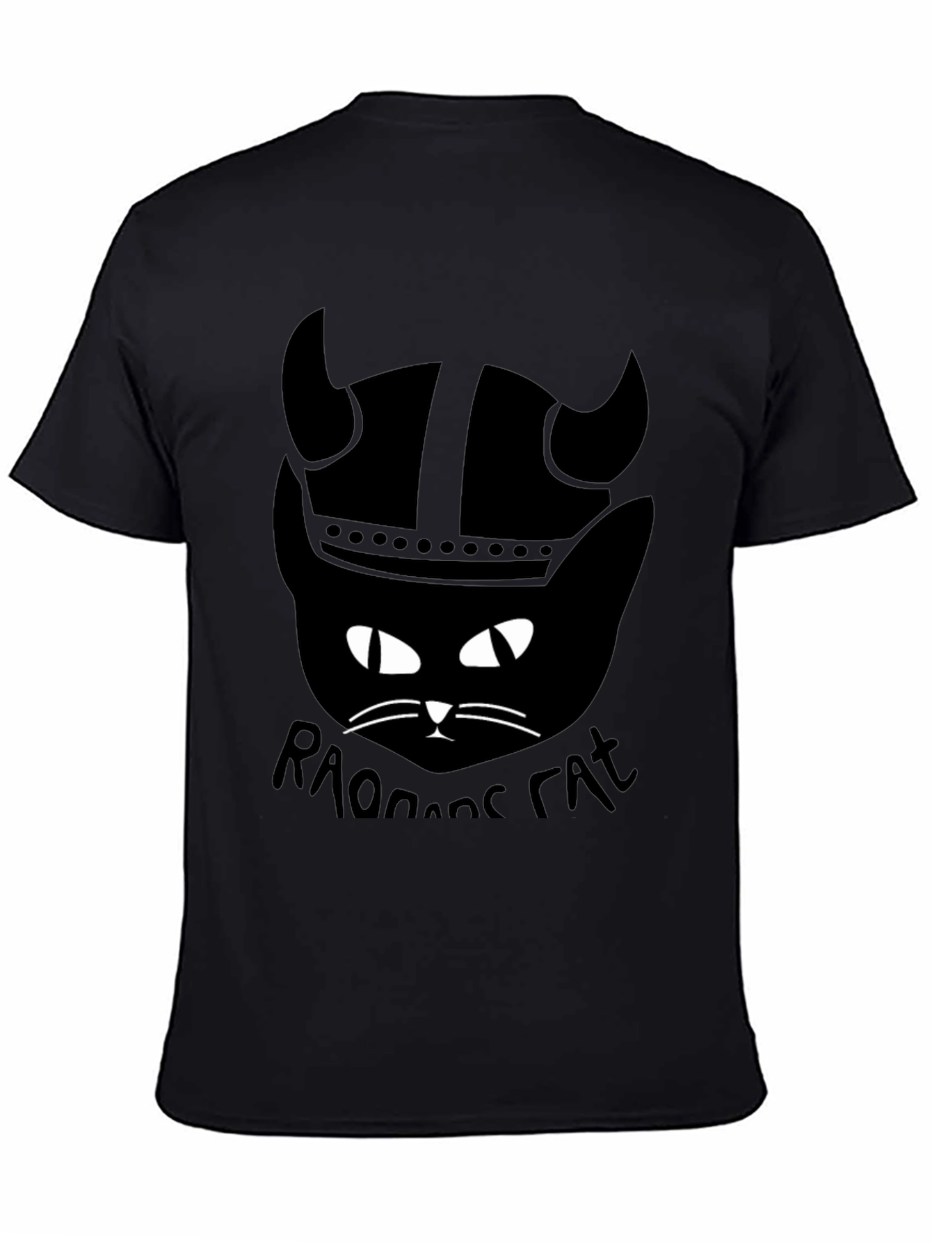 Black Viking Cat T-Shirt - Raonoane Cat - Black Cotton Tee view 4