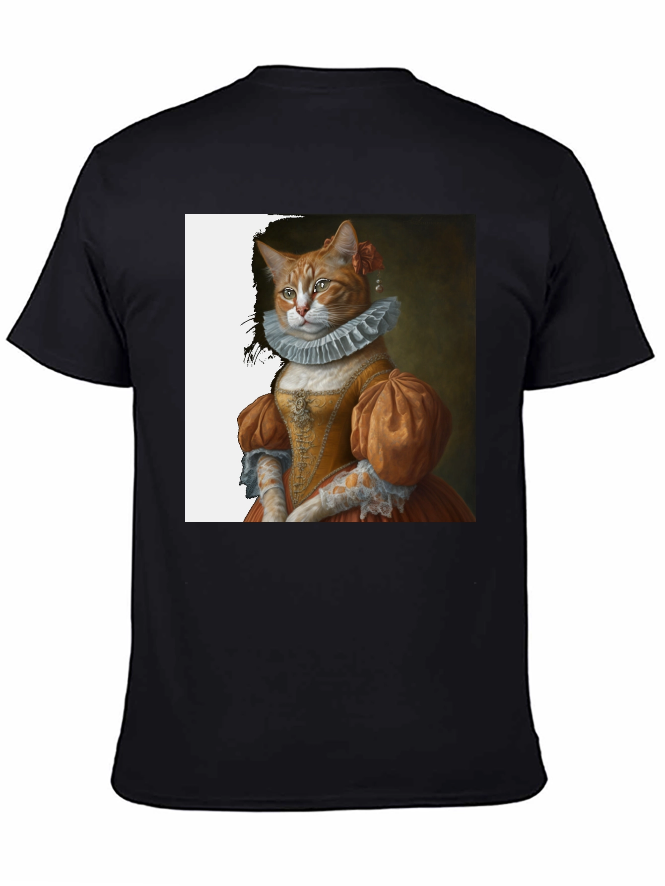 Black Renaissance Cat Portrait T-Shirt view 4