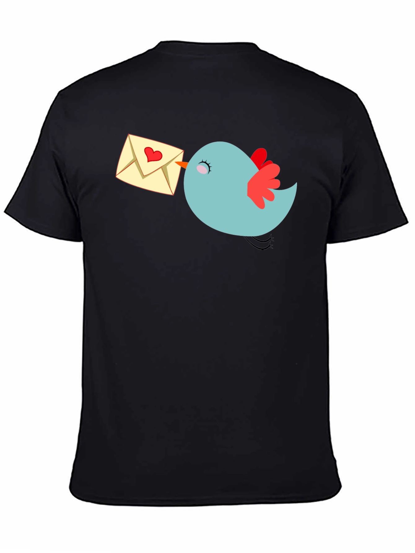 Black Cute Bird Love Letter Graphic Tee - Black view 4