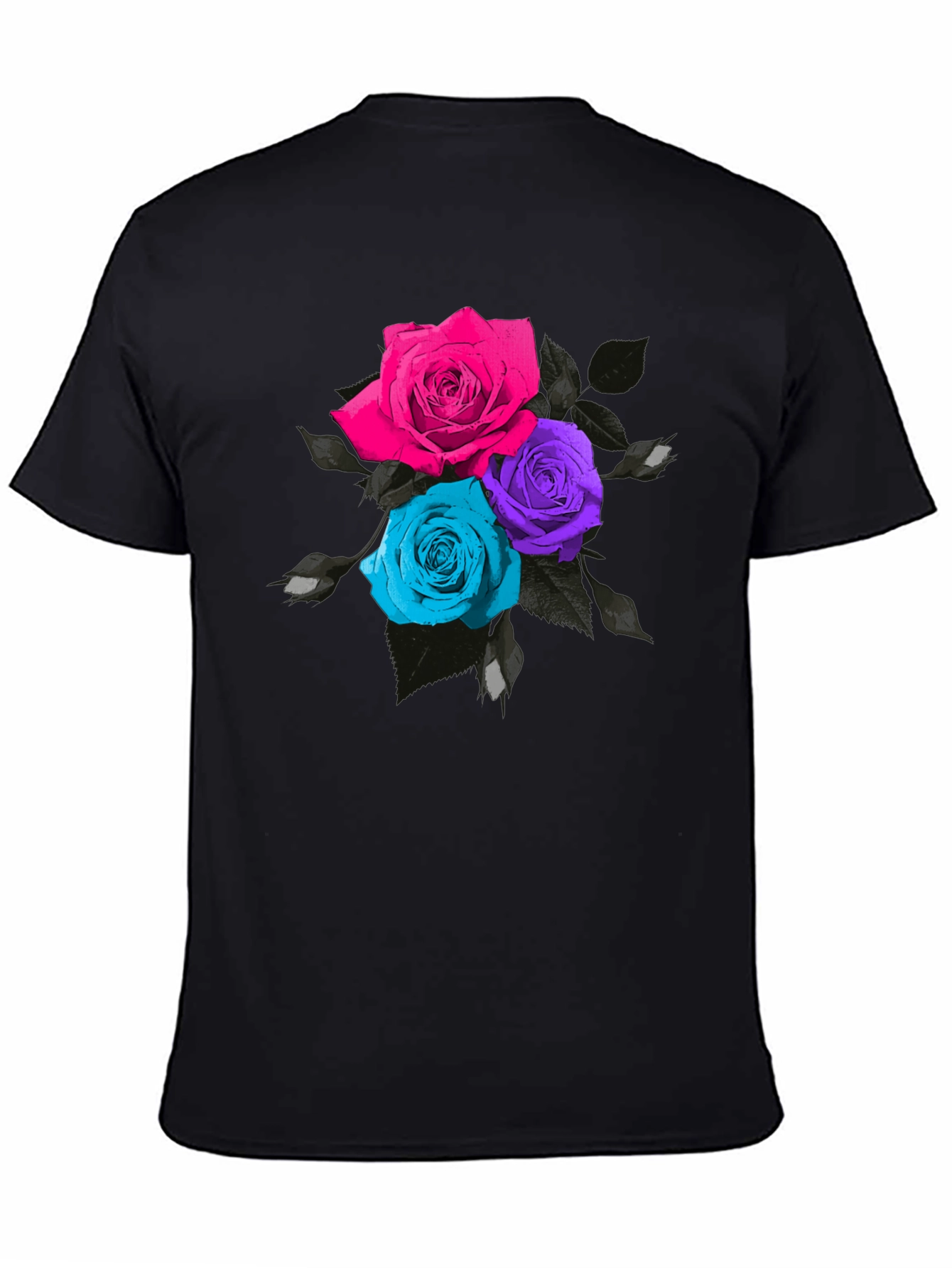 Black Floral Roses T-Shirt - Unique Colorful Design view 4