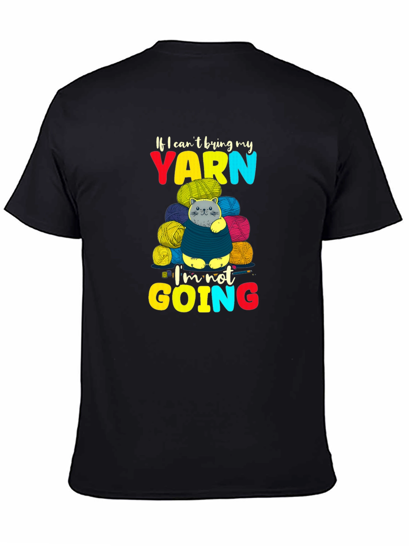 Black Yarn Cat T-Shirt - Knitting Lover Tee view 4