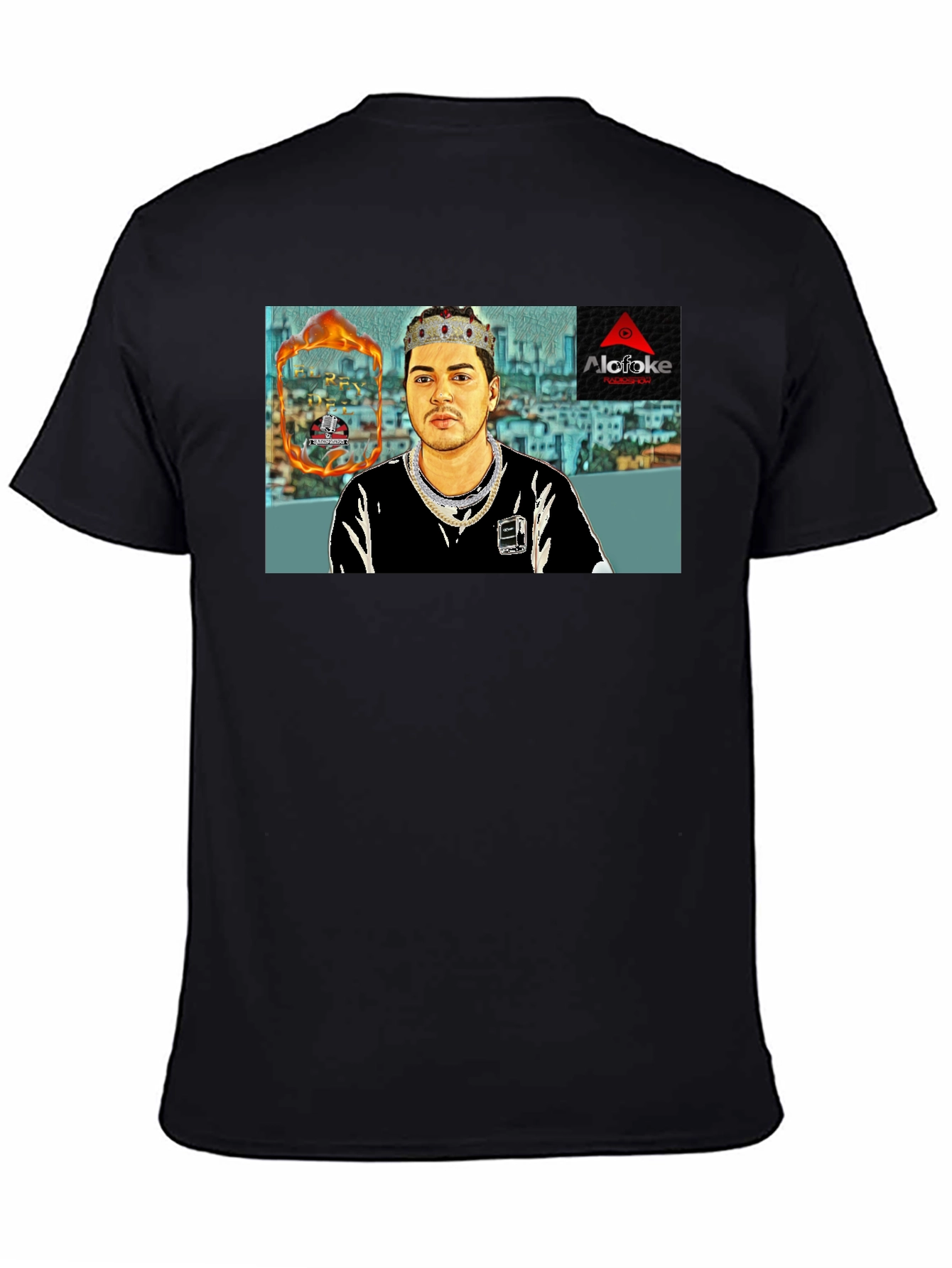 Black Alcafoke T-Shirt - King Cartoon Design view 4