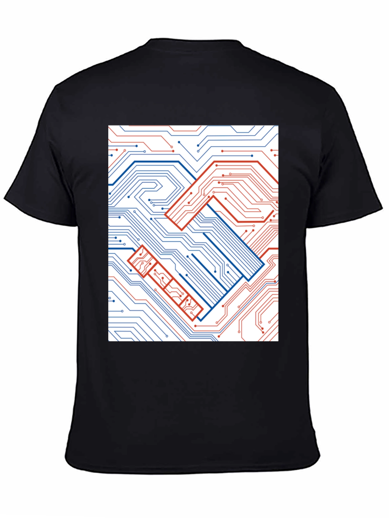 Black Tech Handshake Graphic T-Shirt - Modern Circuit Board Design view 4
