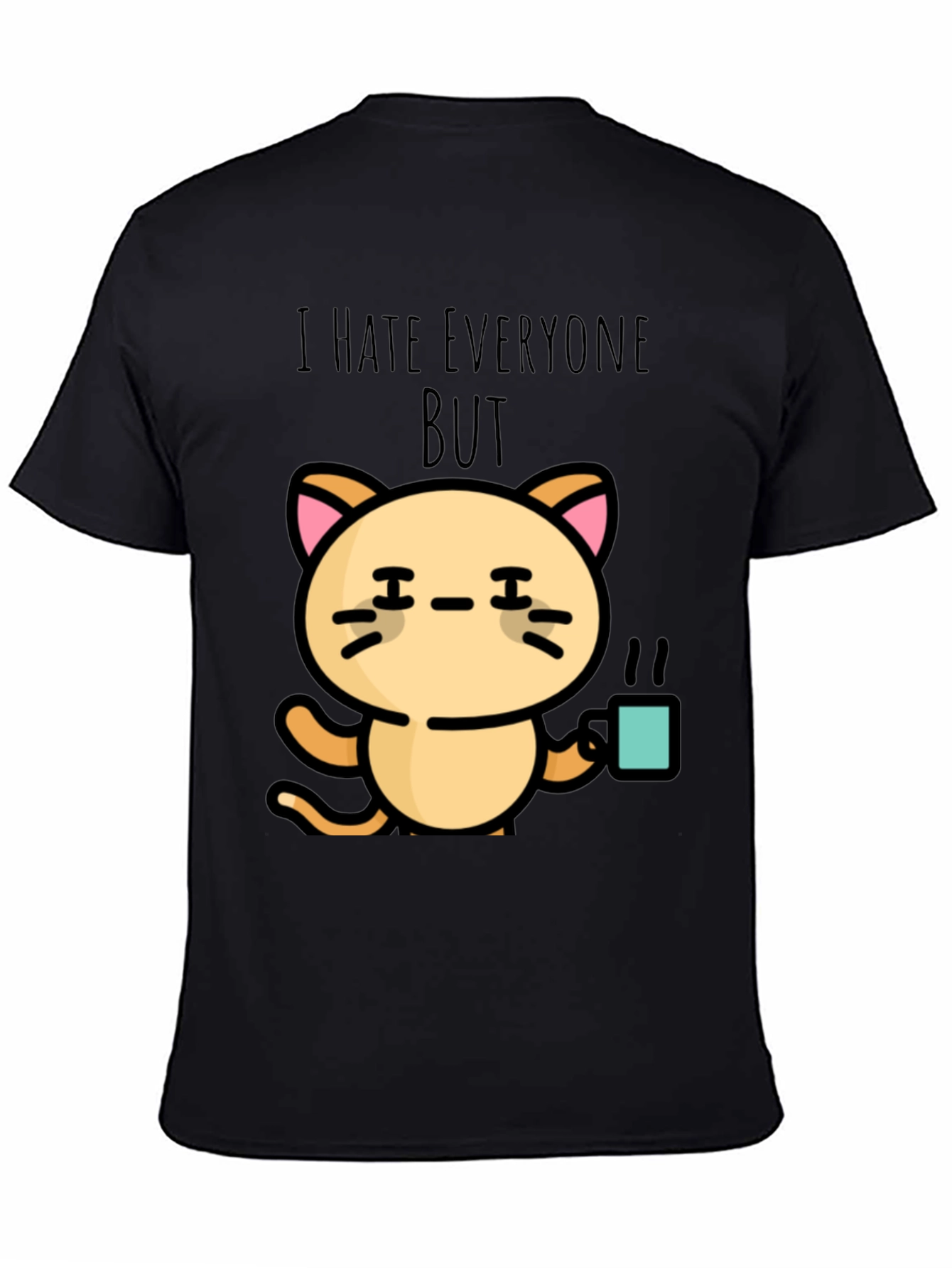 Black I Hate Everyone But Cat T-Shirt view 4