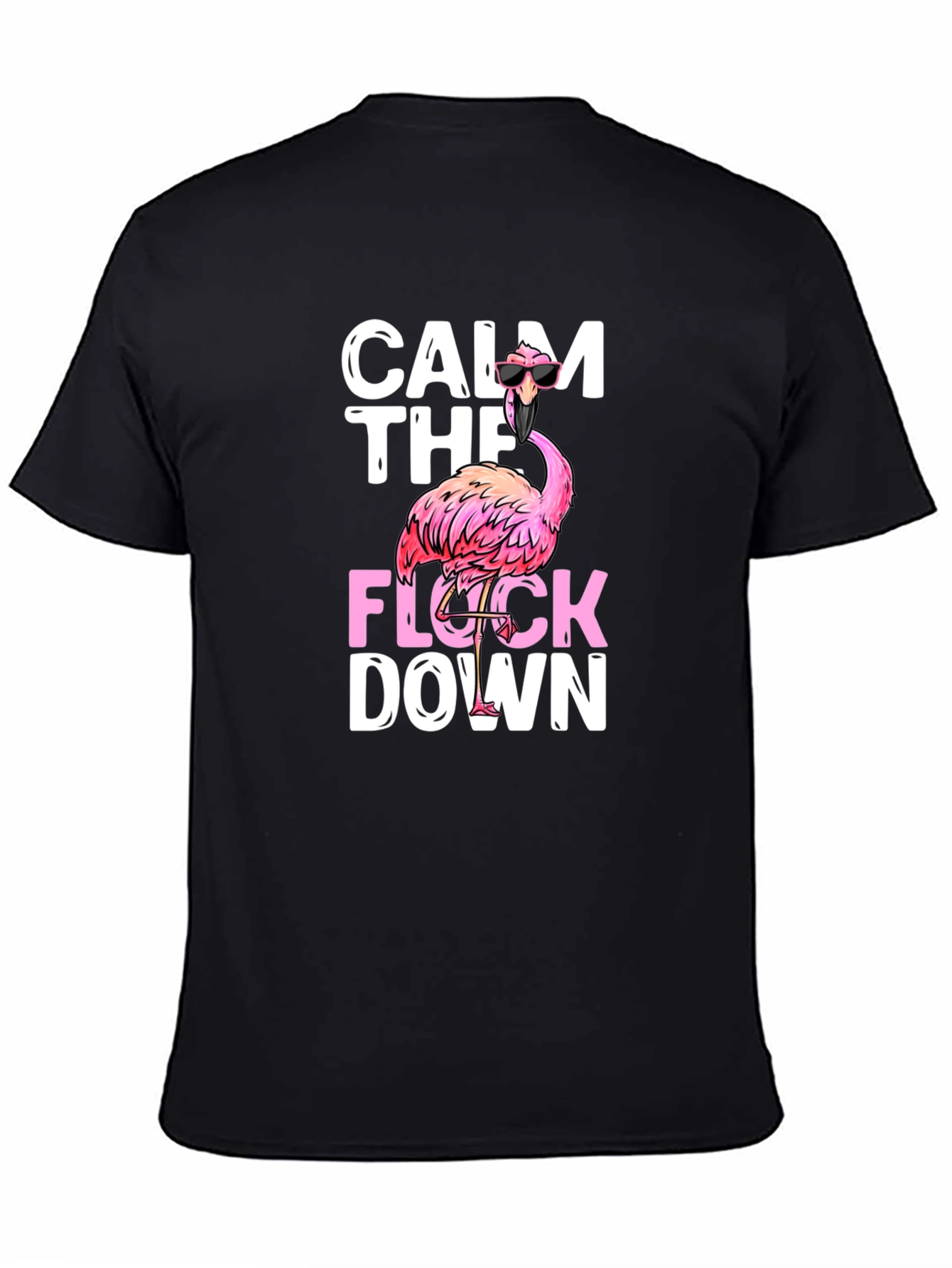 Black Calm The Flock Down Flamingo T-Shirt view 4