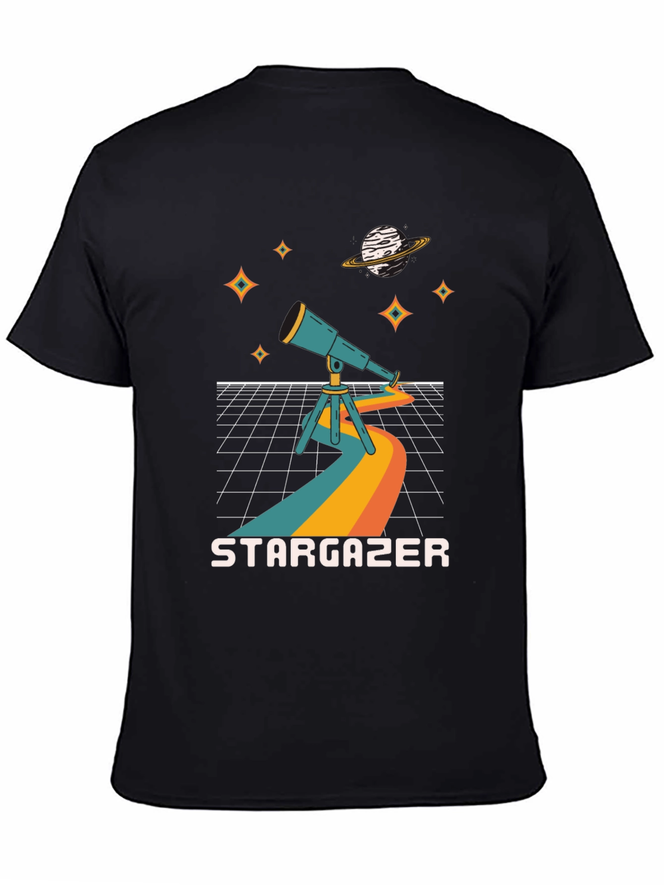 Black Stargazer Graphic Tee - Cosmic Telescope Design view 4