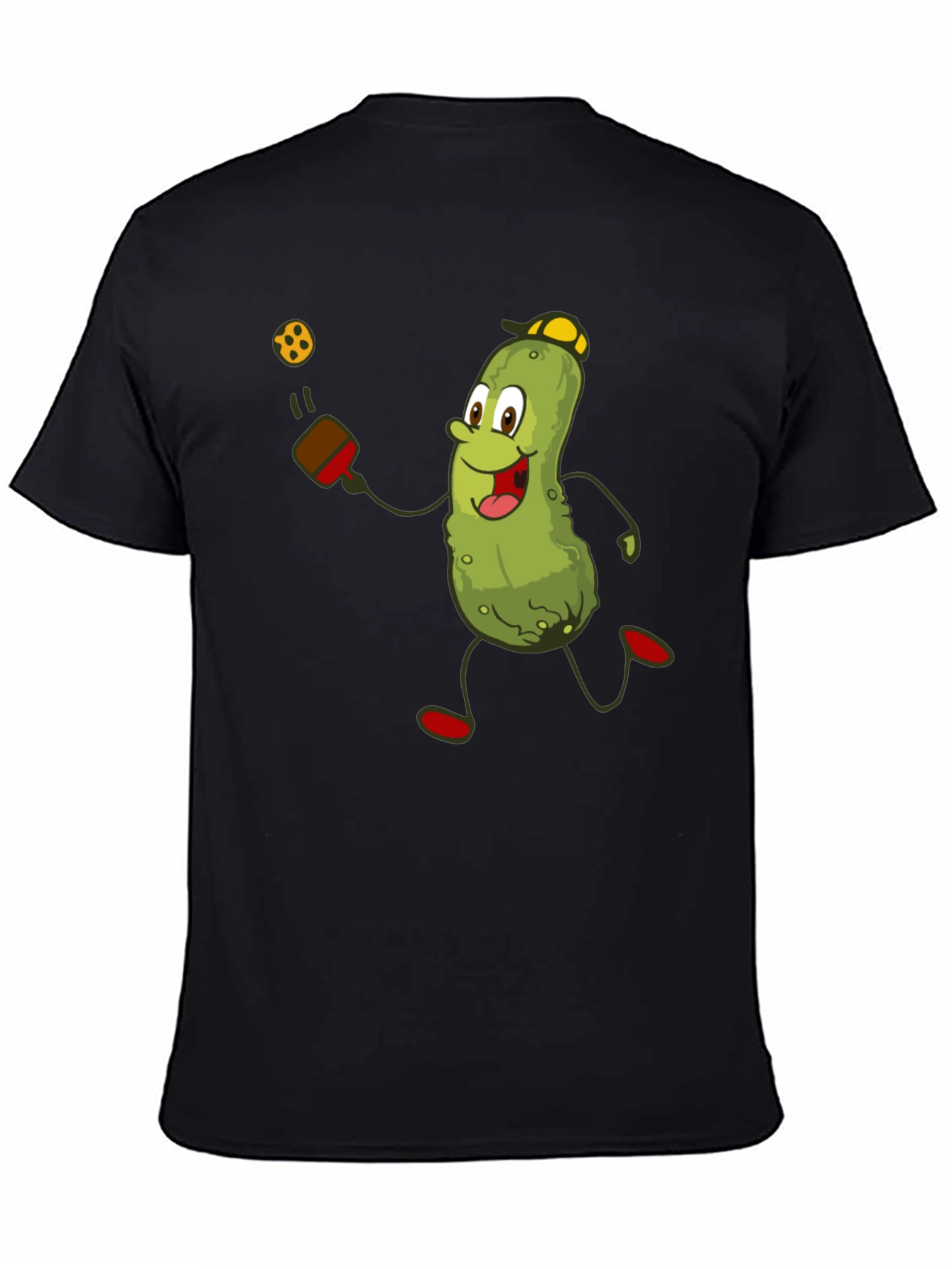 Black Pickleball Pickle T-Shirt - Funny Cartoon Player Tee view 4