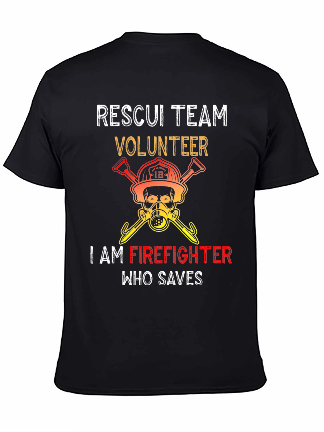 Black Rescue Team Volunteer Firefighter Graphic Tee view 4