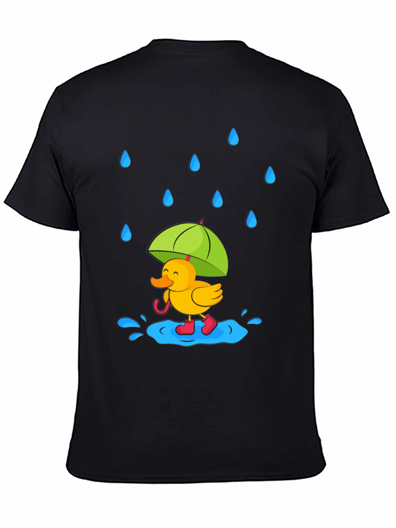 Black Rainy Day Duck T-Shirt - Cute Cartoon Graphic Tee view 4