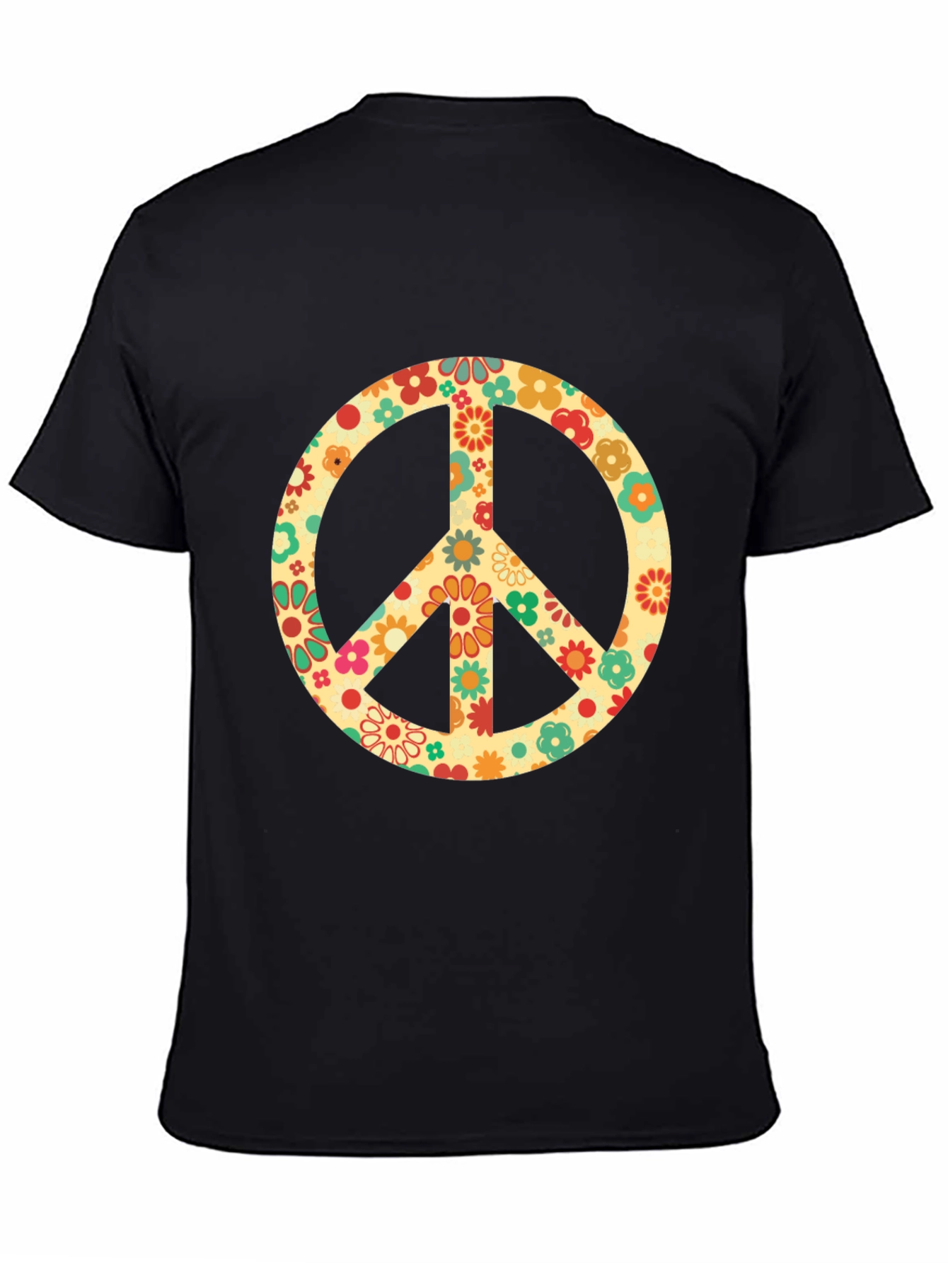 Black Retro Floral Peace Sign Graphic T-Shirt view 4
