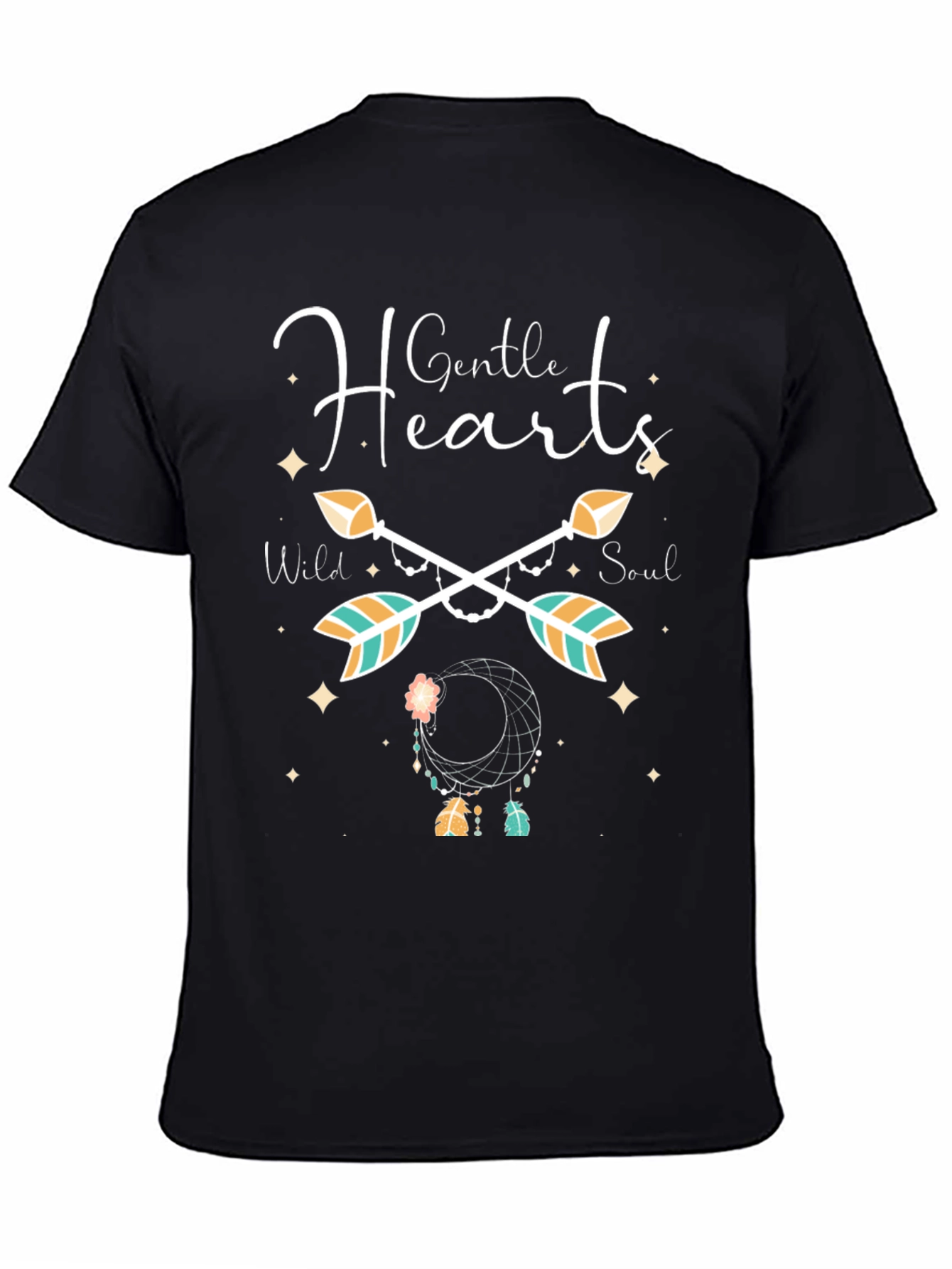 Black Gentle Hearts Arrow Dreamcatcher Black T-Shirt view 4