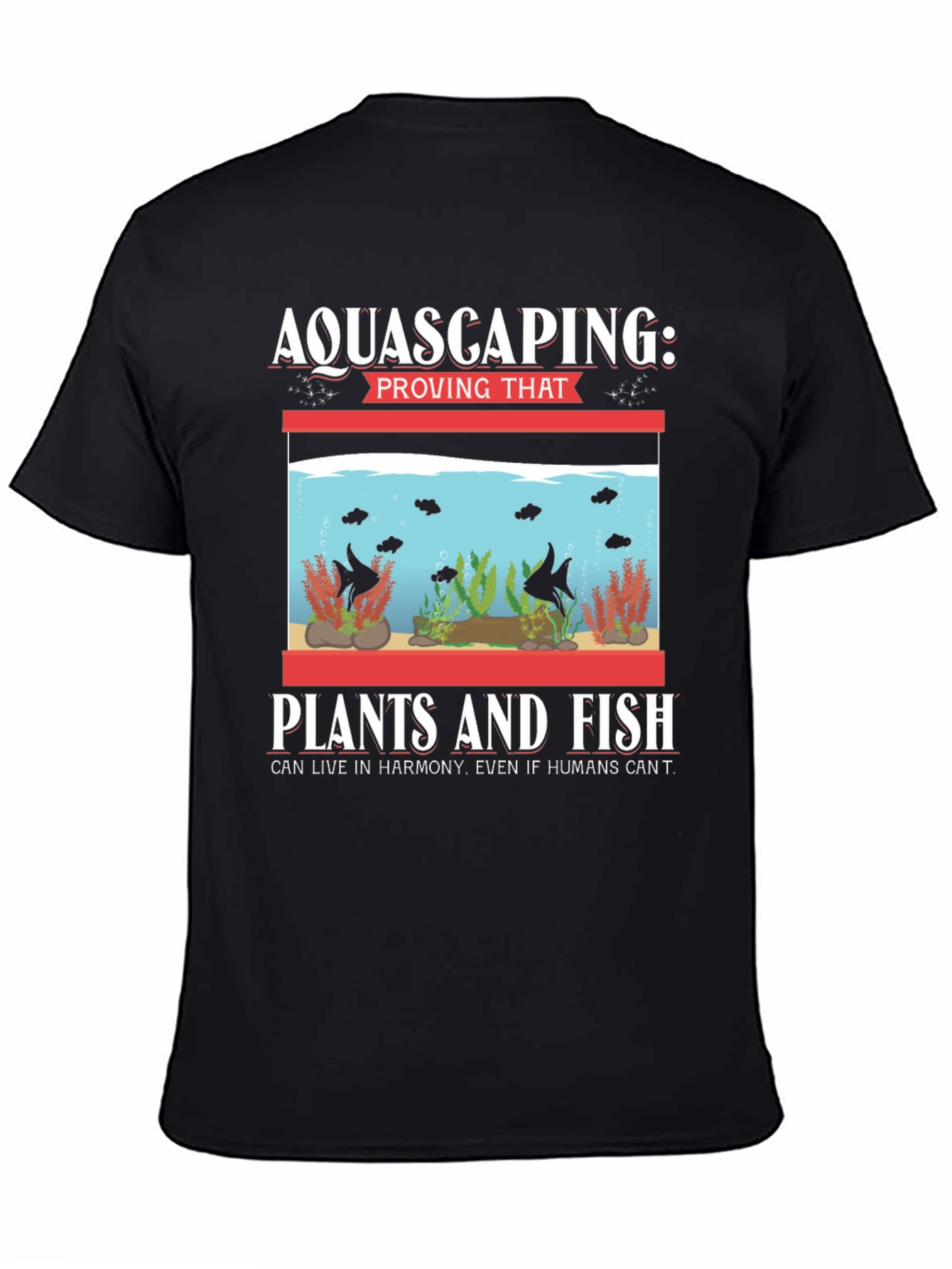 Black Aquascaping Fish & Plants Harmony T-Shirt view 4