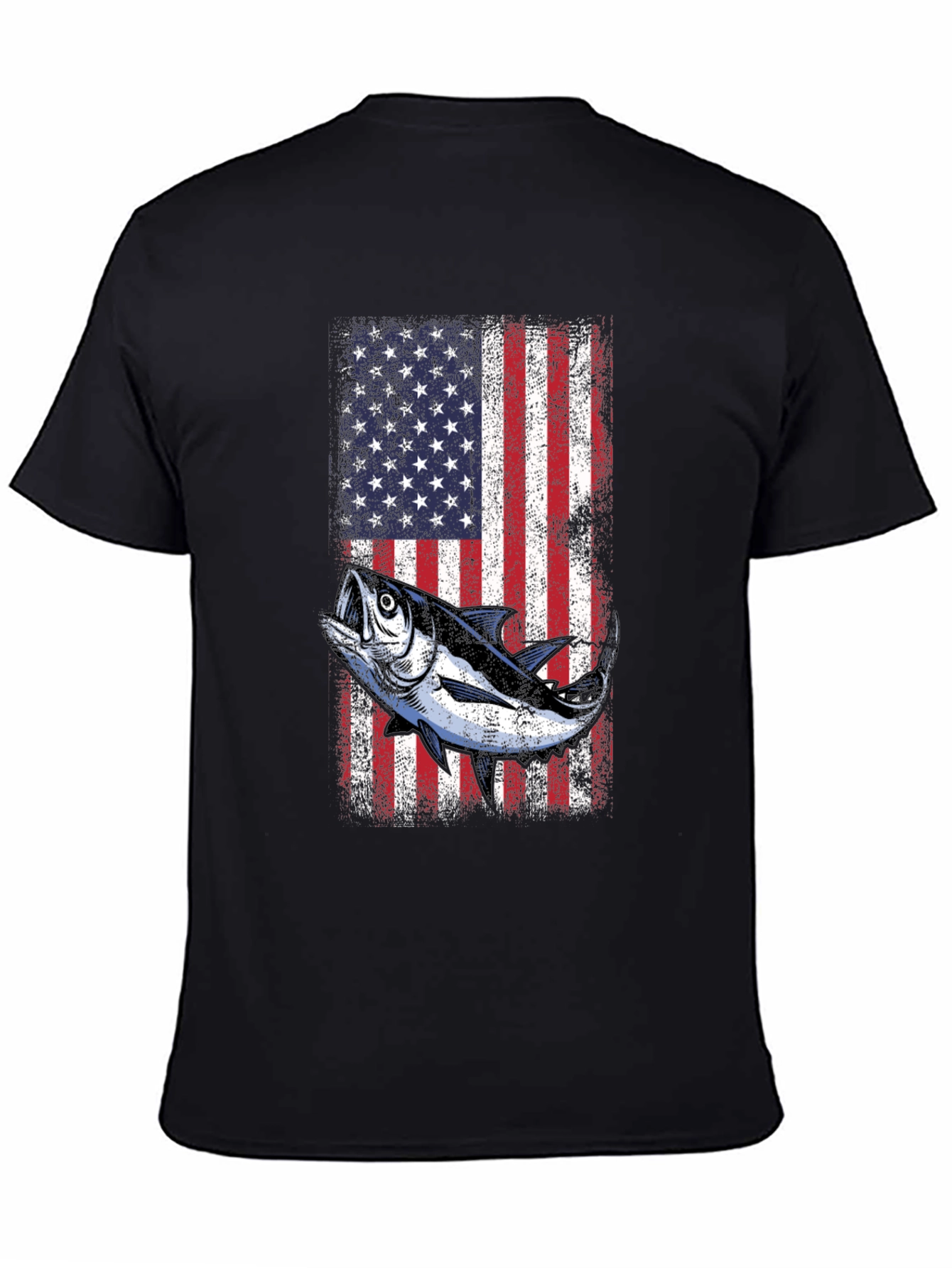 Black American Flag Tuna Fishing T-Shirt view 4