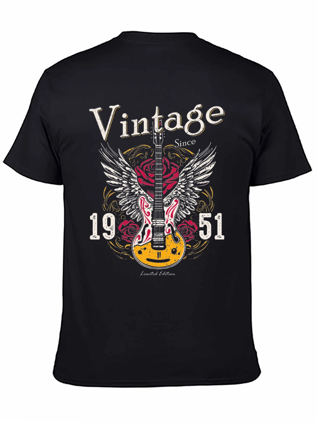Black Vintage 1951 Guitar T-Shirt view 4