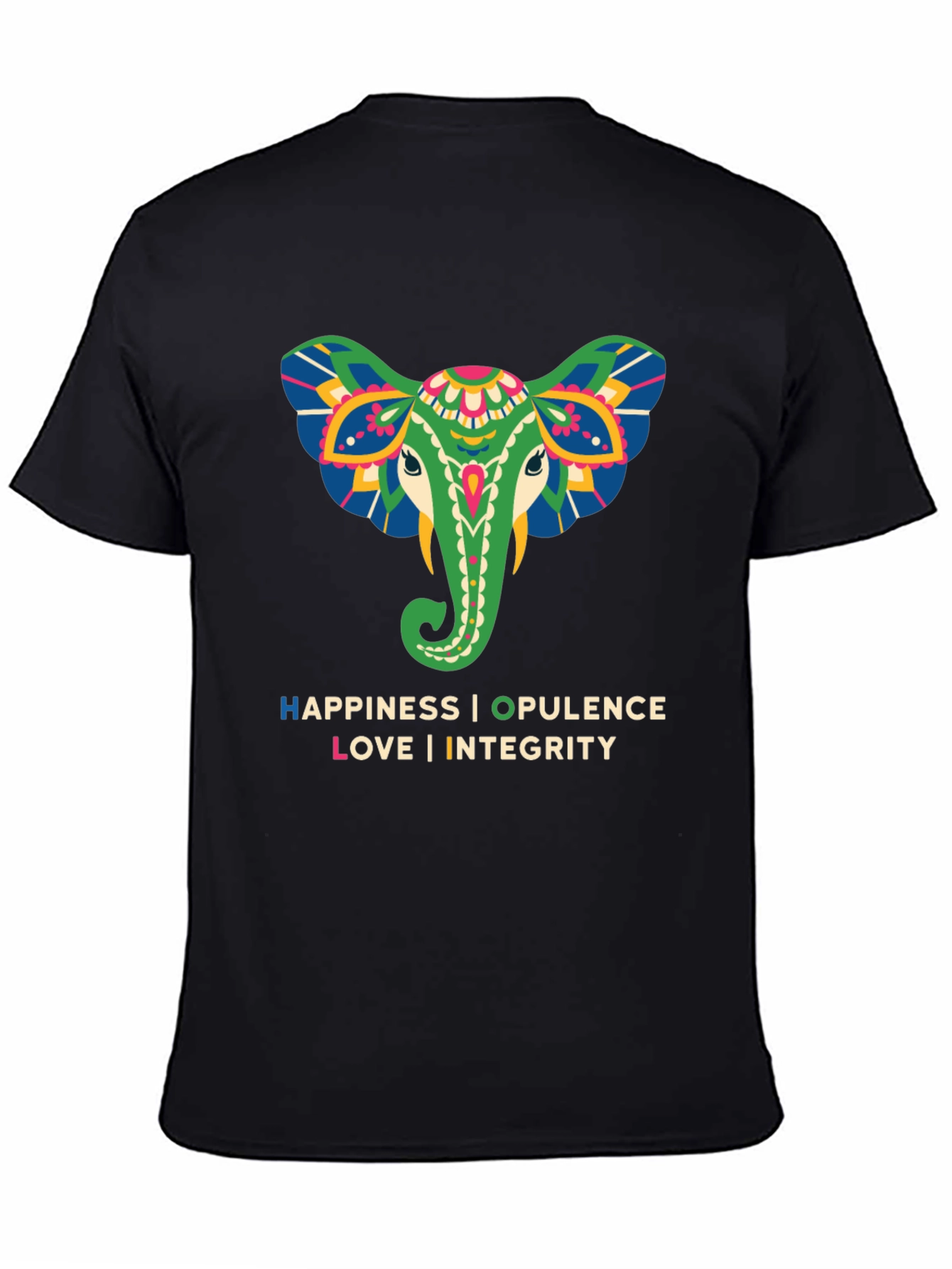 Black Elephant Graphic Tee: Happiness, Opulence, Love & Integrity view 4