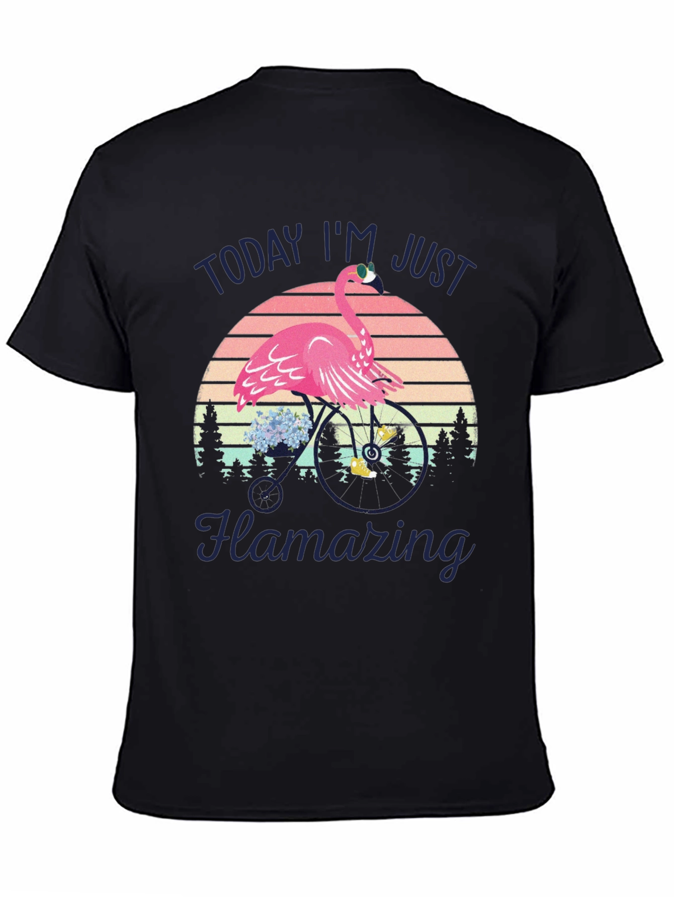 Black Flamazing Flamingo on Bike T-Shirt - Quirky Graphic Tee view 4
