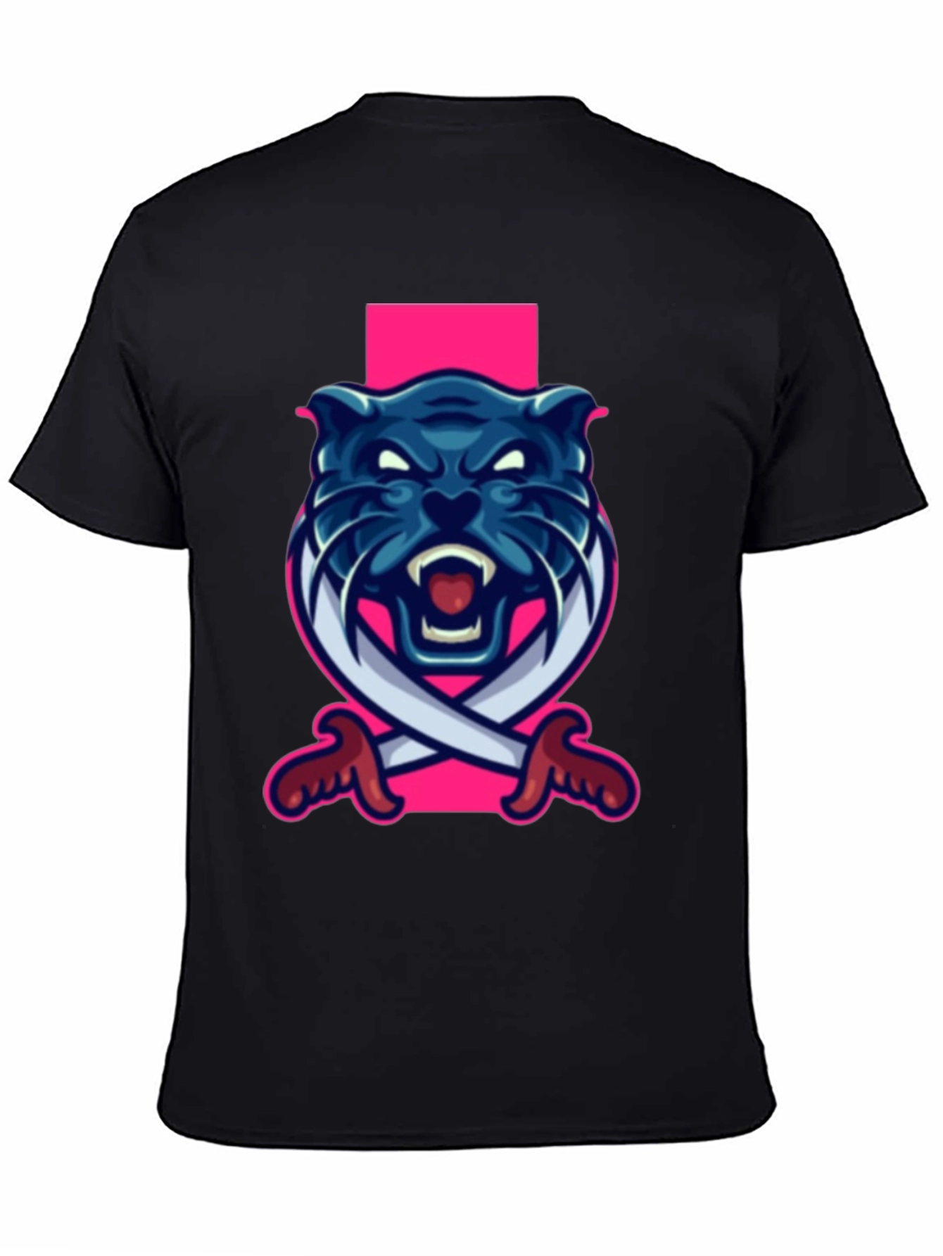Black Black T-Shirt with Blue Panther Sword Graphic view 4